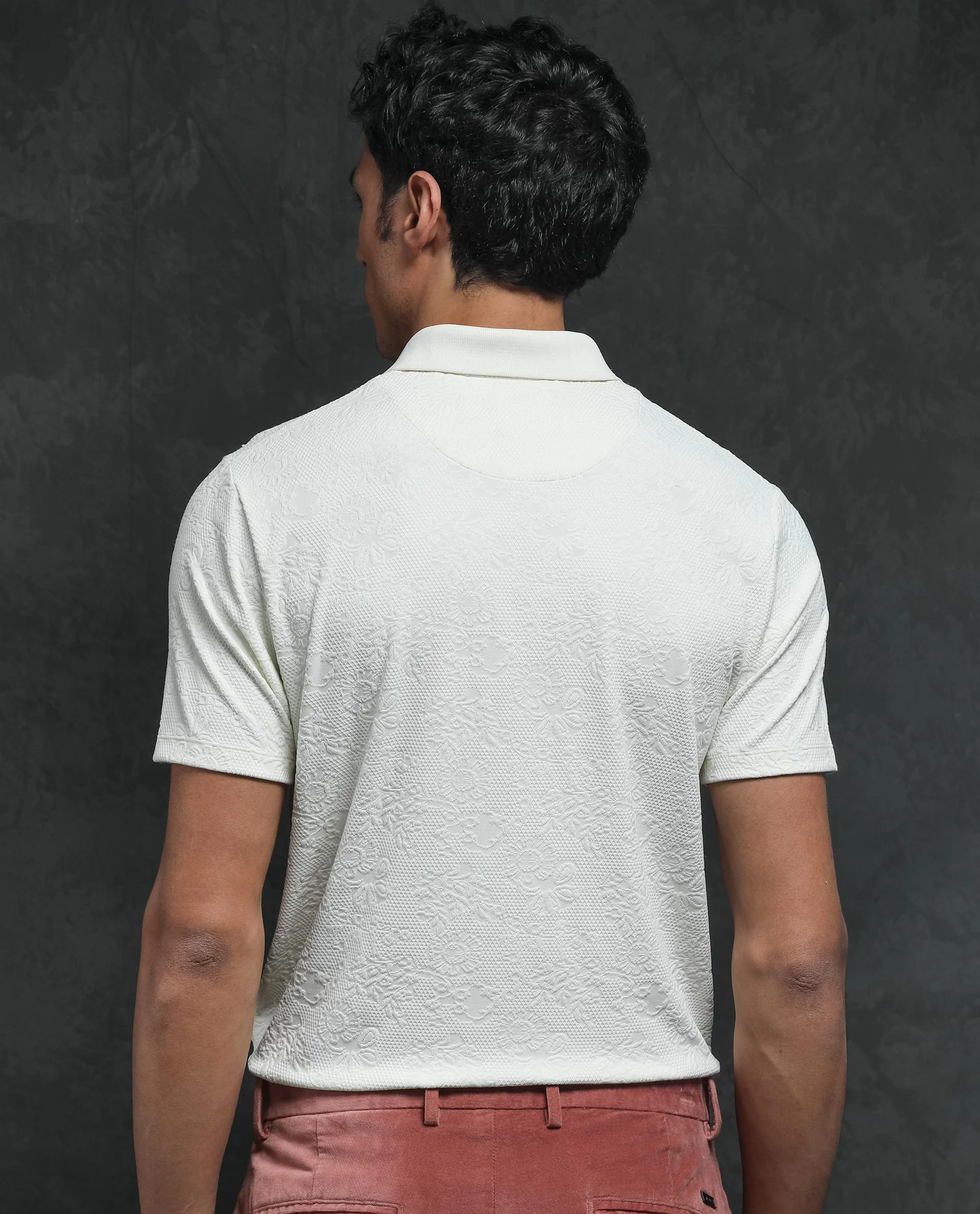 Rare Rabbit Men's Criuse Off White Polyester Jacquard Regular Fit Half Sleeve Polo - Image 10