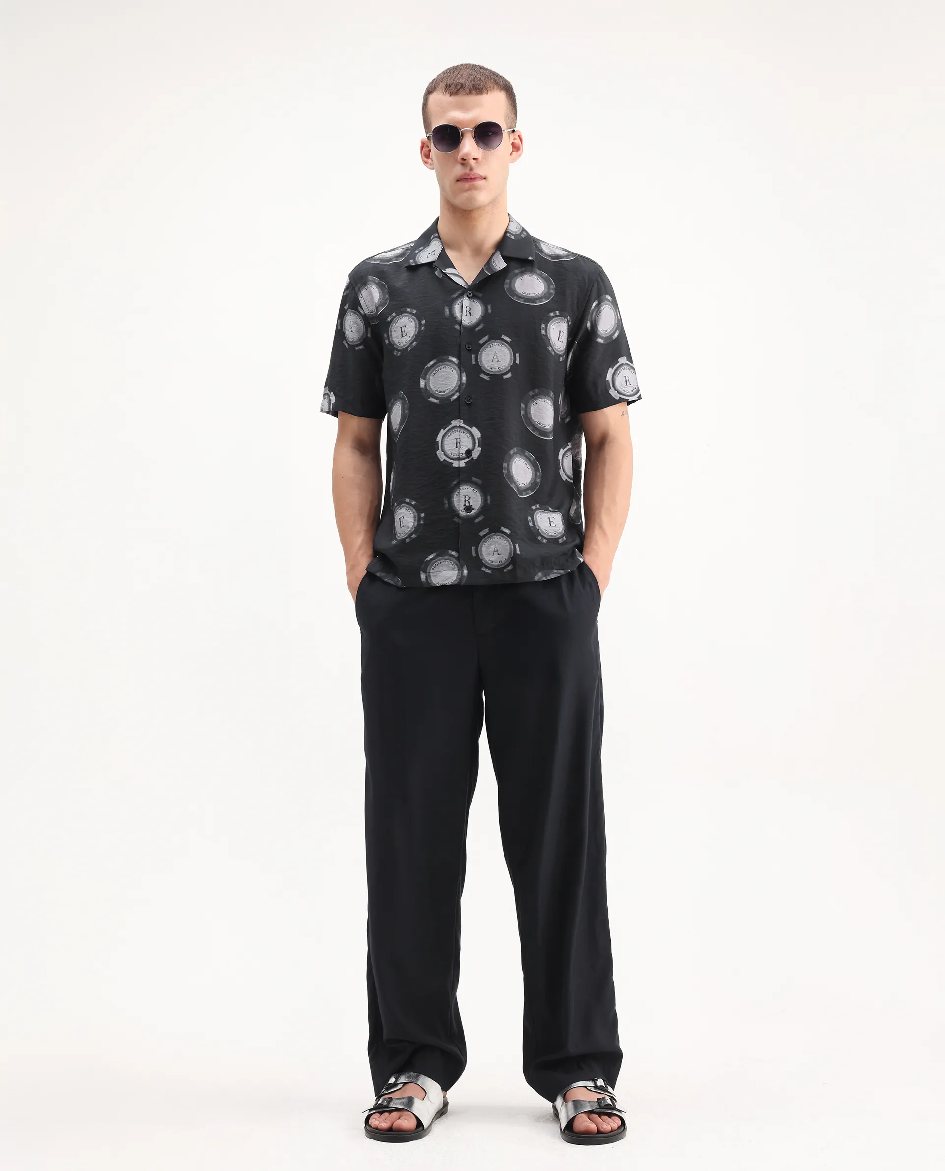 Rare Rabbit Men's Crix Dusky Purple Viscose Blend Geometric Print Relaxed Fit Half Sleeve Cuban Collar Shirt - Image 3