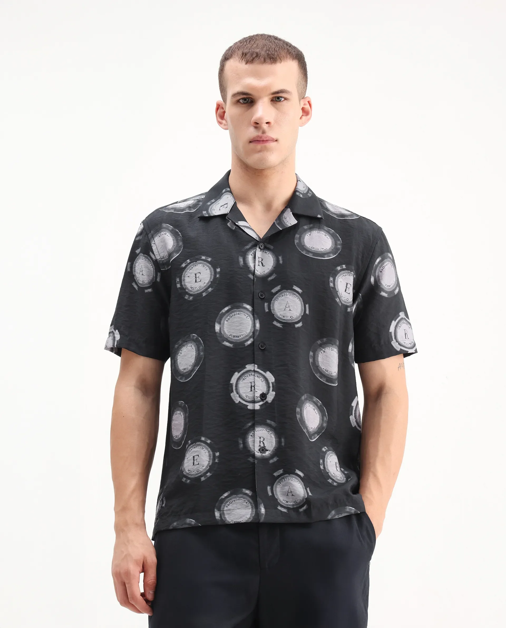 Rare Rabbit Men's Crix Dusky Purple Viscose Blend Geometric Print Relaxed Fit Half Sleeve Cuban Collar Shirt - Image 5