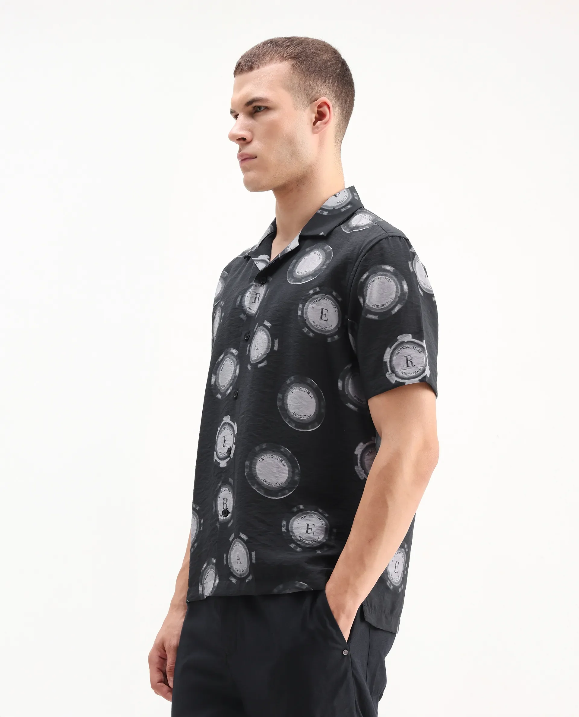 Rare Rabbit Men's Crix Dusky Purple Viscose Blend Geometric Print Relaxed Fit Half Sleeve Cuban Collar Shirt - Image 6