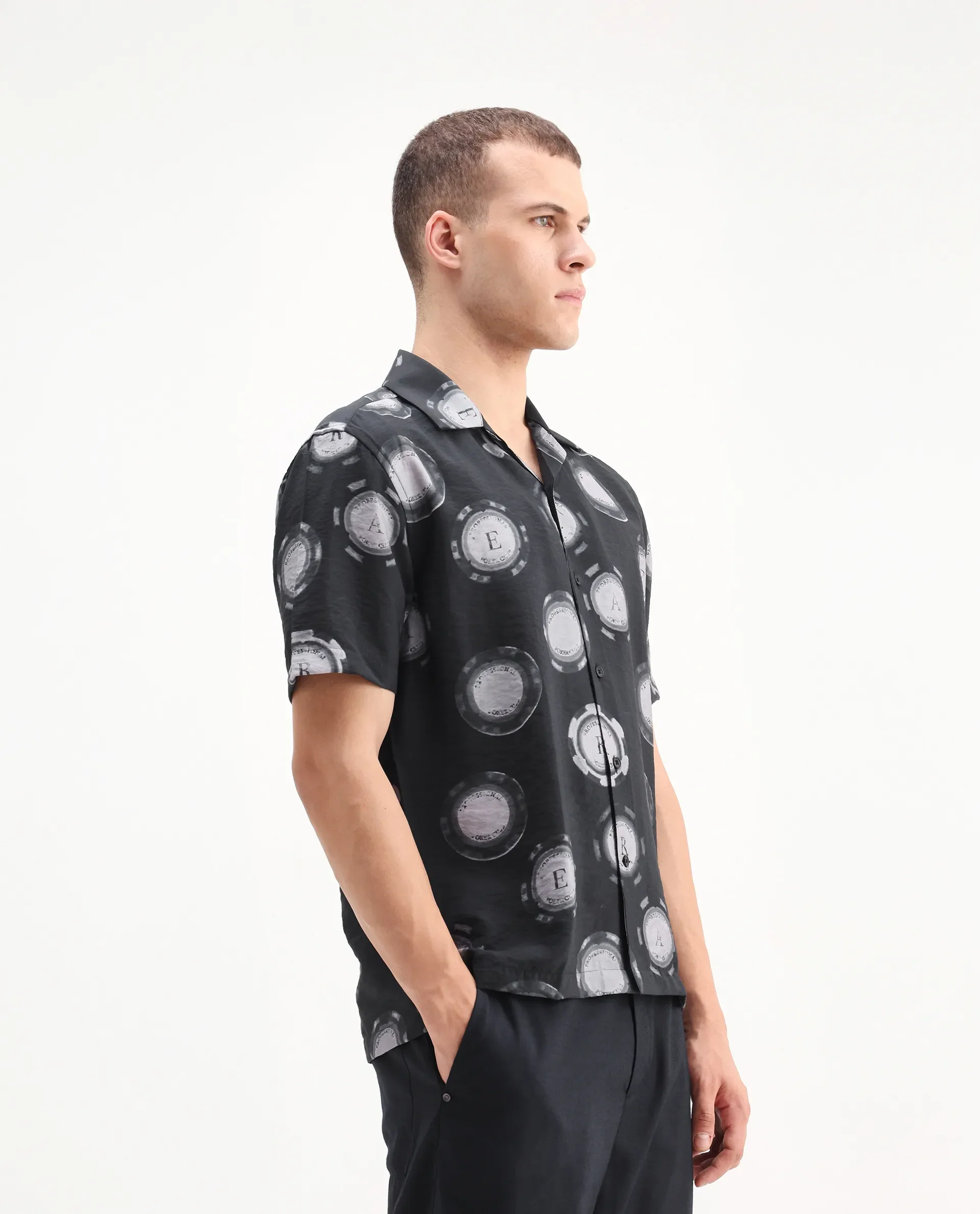 Rare Rabbit Men's Crix Dusky Purple Viscose Blend Geometric Print Relaxed Fit Half Sleeve Cuban Collar Shirt - Image 7