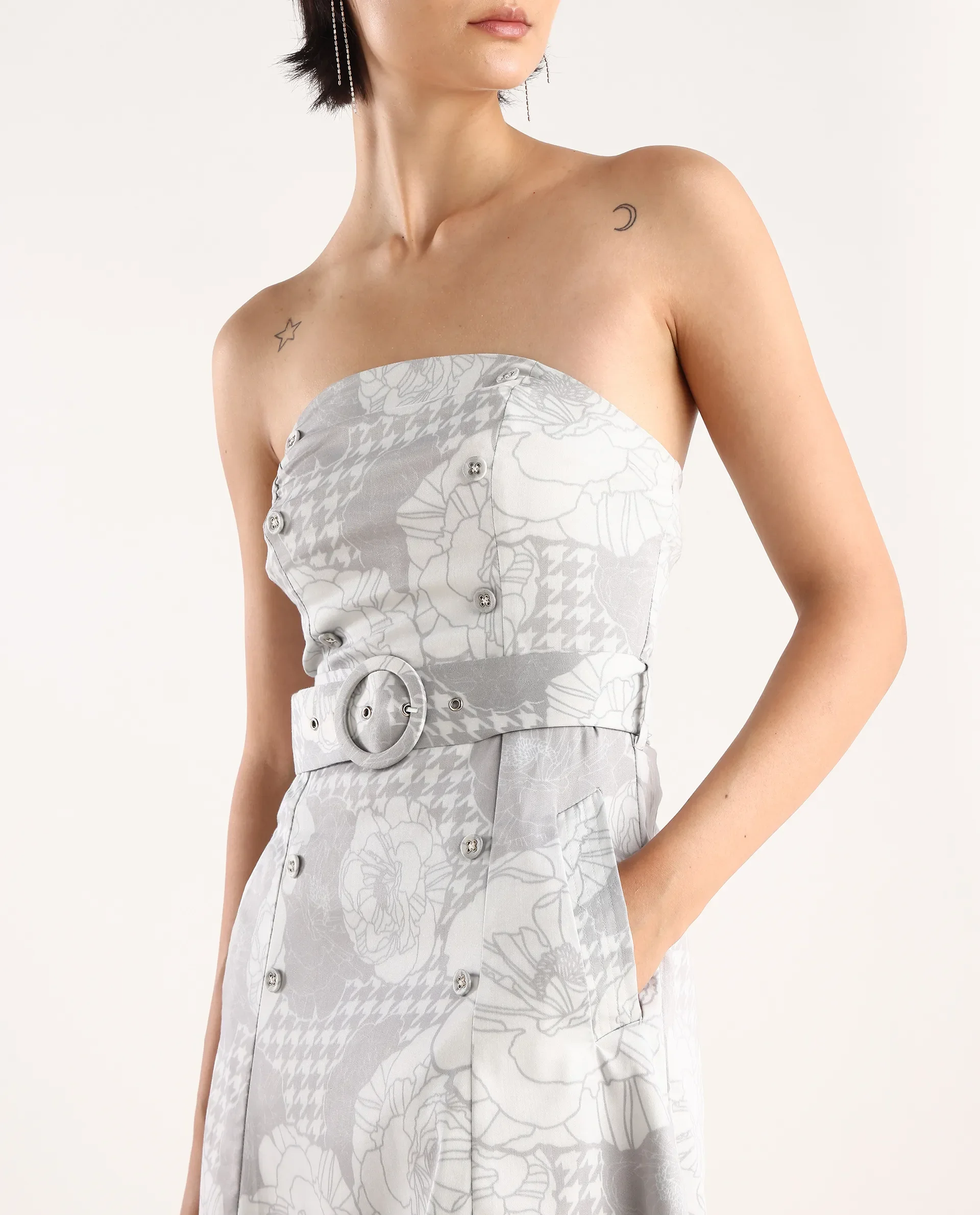 Rareism Women's Croatink Multi Cotton Blend Tube Neck Floral Print Sleeveless Midi Flared Dress - Image 3