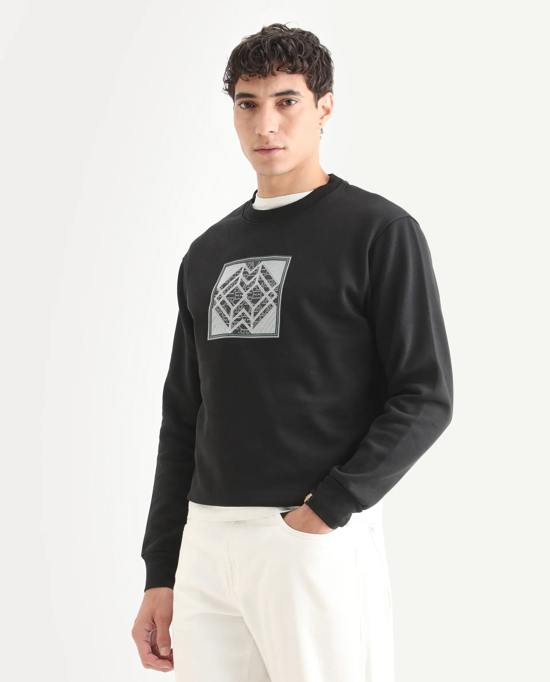 Rare Rabbit Men's Croc Black Cotton Graphic Print Regular Fit Full Sleeve Crew Neck Sweatshirt - Image 4