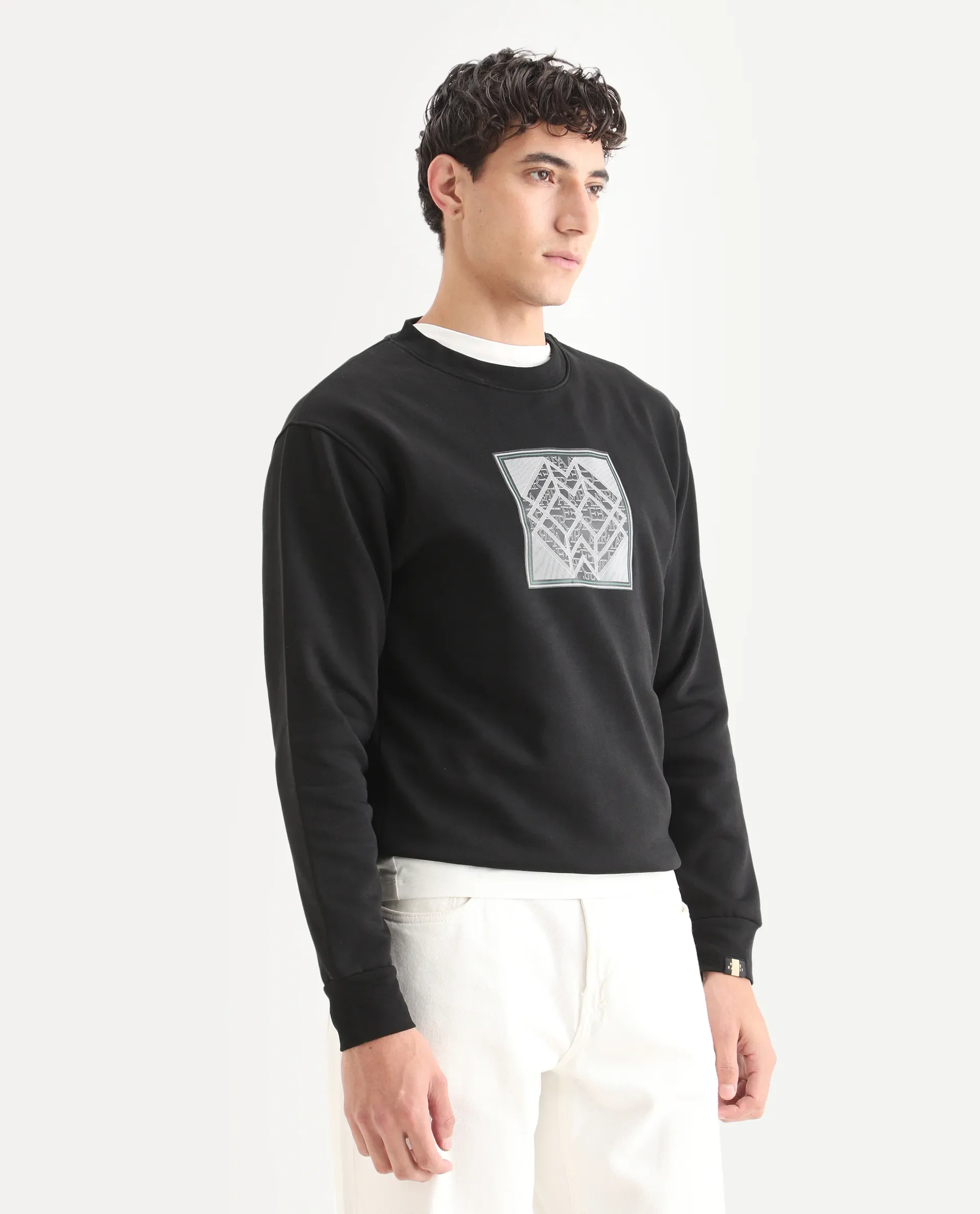 Rare Rabbit Men's Croc Black Cotton Graphic Print Regular Fit Full Sleeve Crew Neck Sweatshirt - Image 5