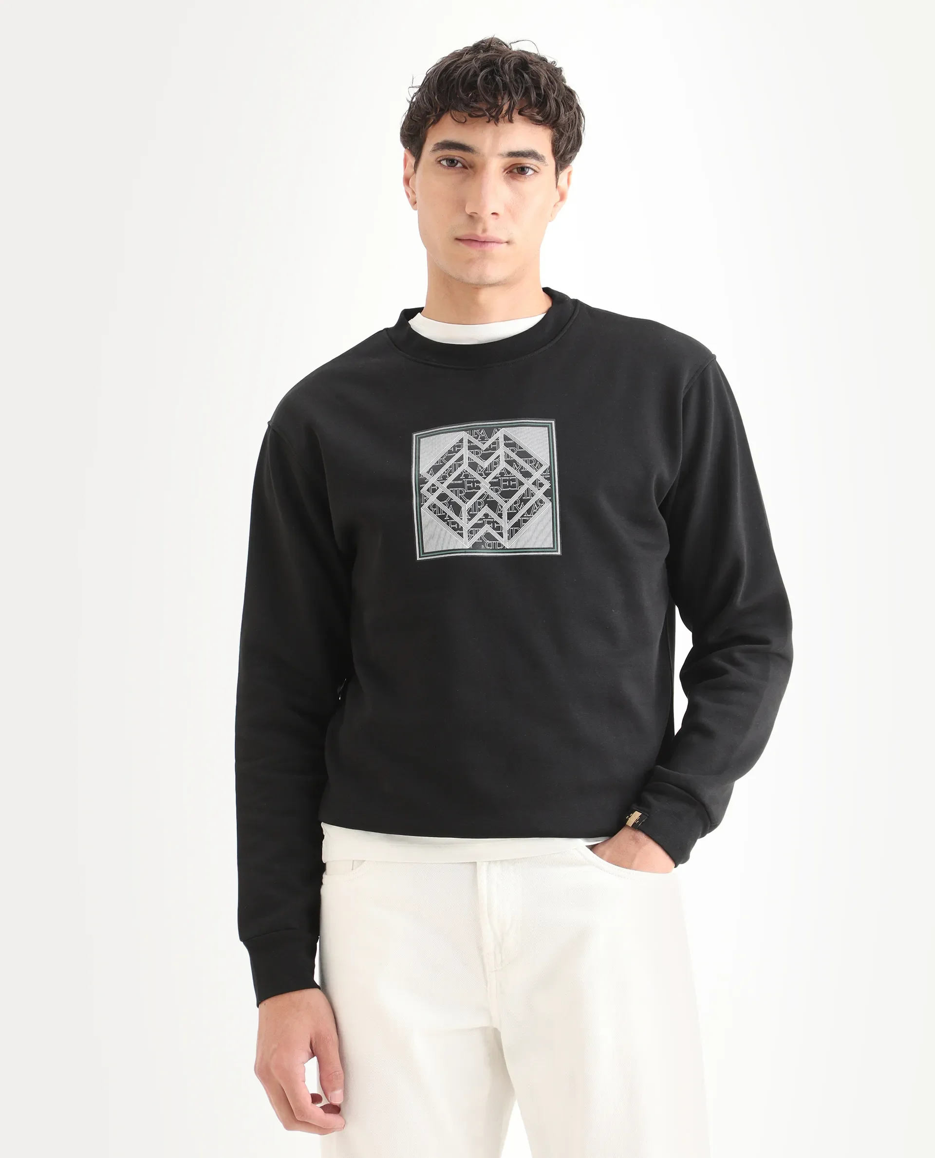 Rare Rabbit Men's Croc Black Cotton Graphic Print Regular Fit Full Sleeve Crew Neck Sweatshirt - Image 6