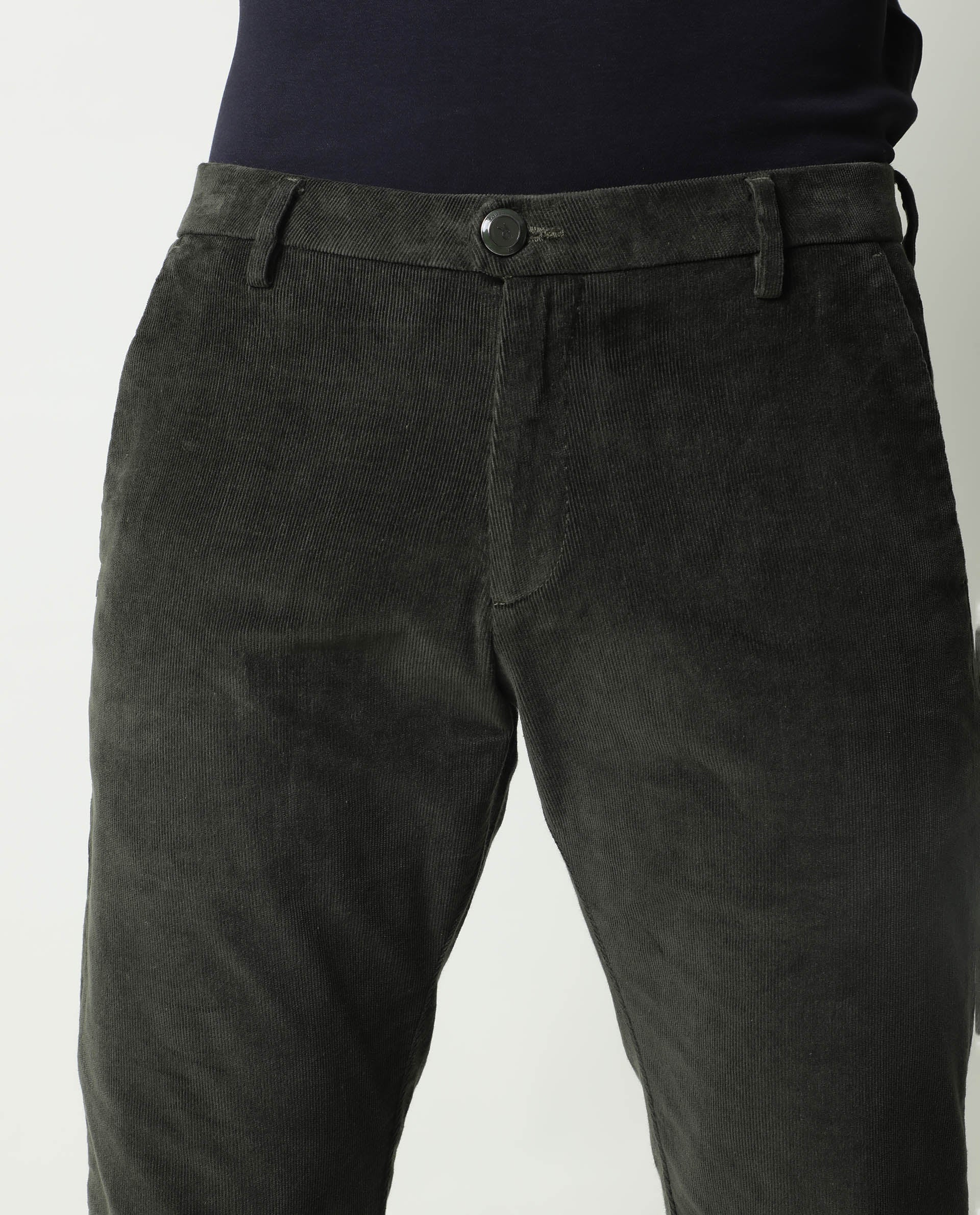 Rare Rabbit Men's Croc Green Cotton Plain Slim Fit Trouser - Image 5