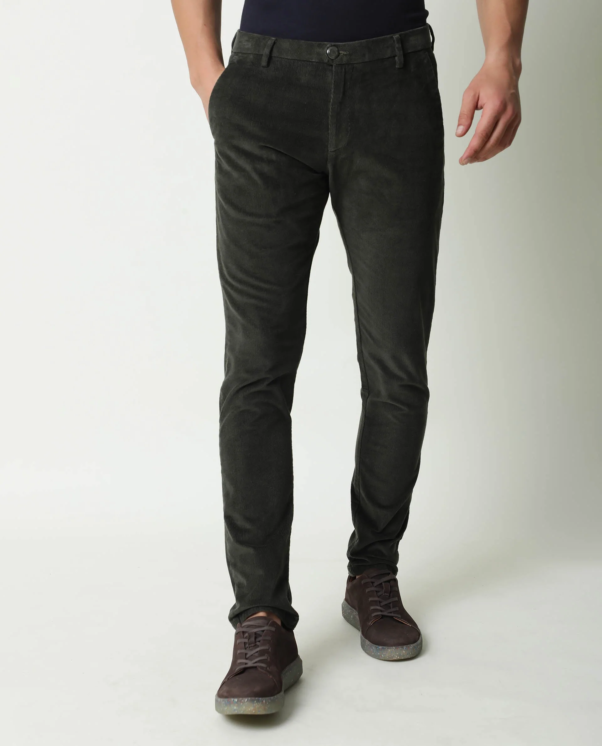Rare Rabbit Men's Croc Green Cotton Plain Slim Fit Trouser - Image 7