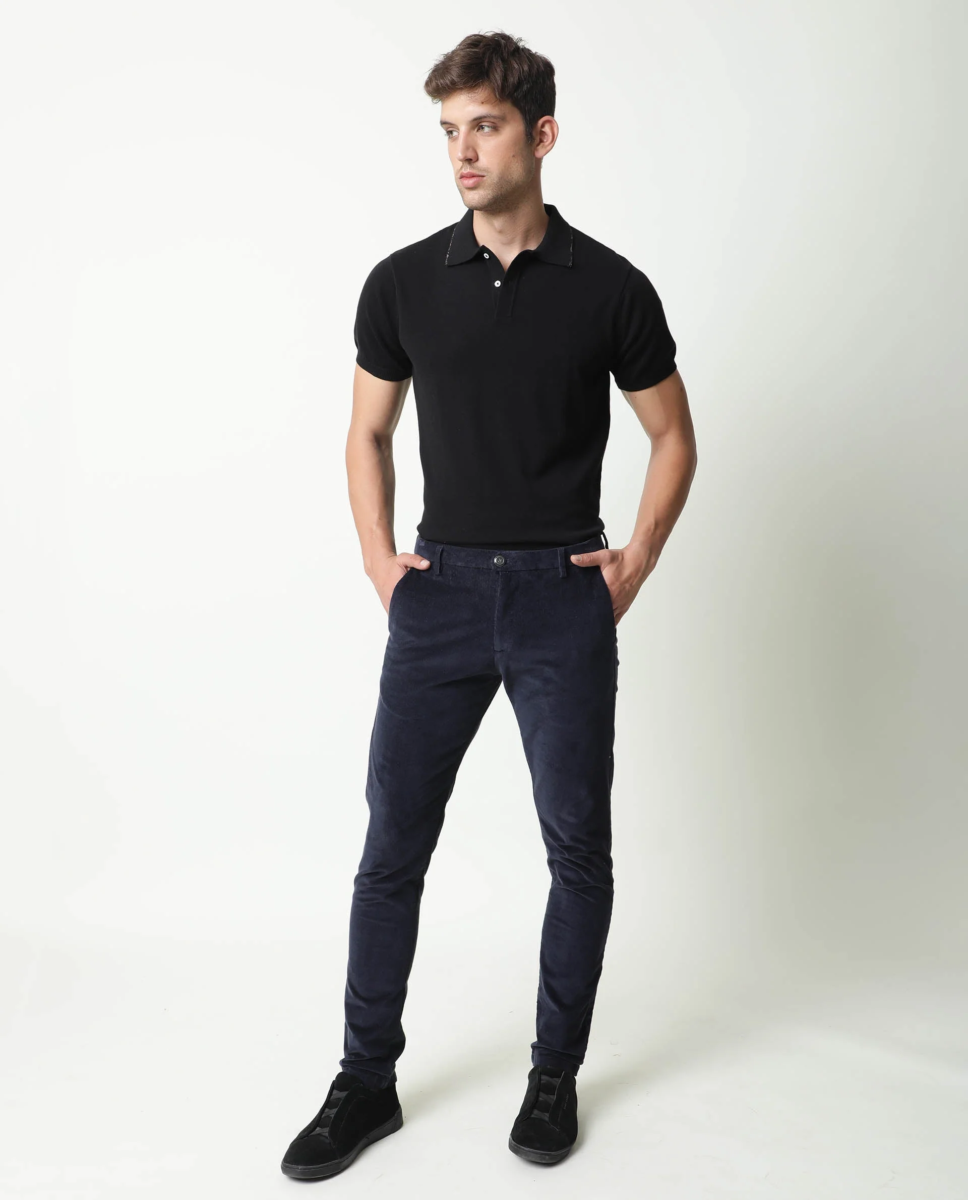 Rare Rabbit Men's Croc Navy Cotton Plain Slim Fit Trouser - Image 3