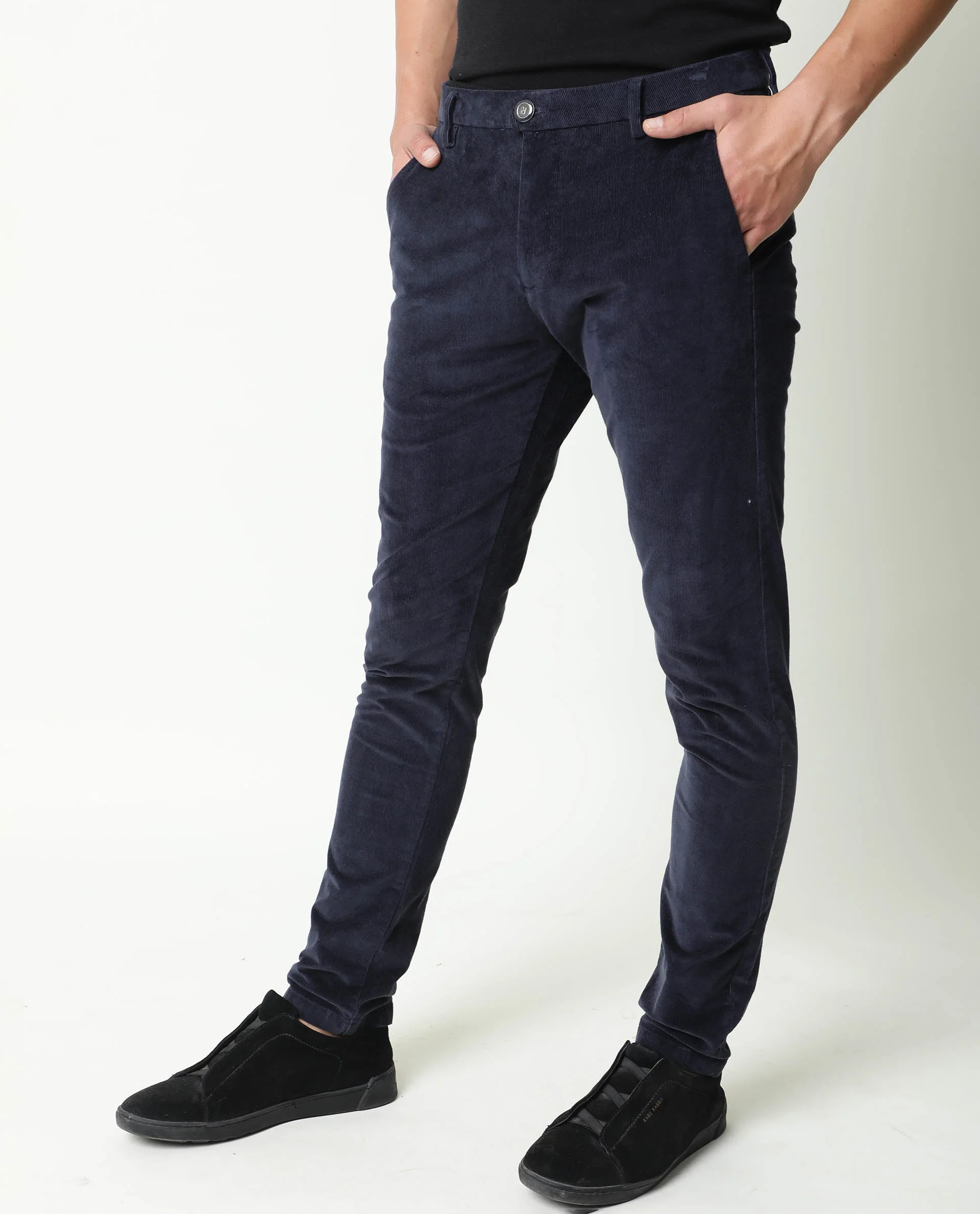 Rare Rabbit Men's Croc Navy Cotton Plain Slim Fit Trouser - Image 4