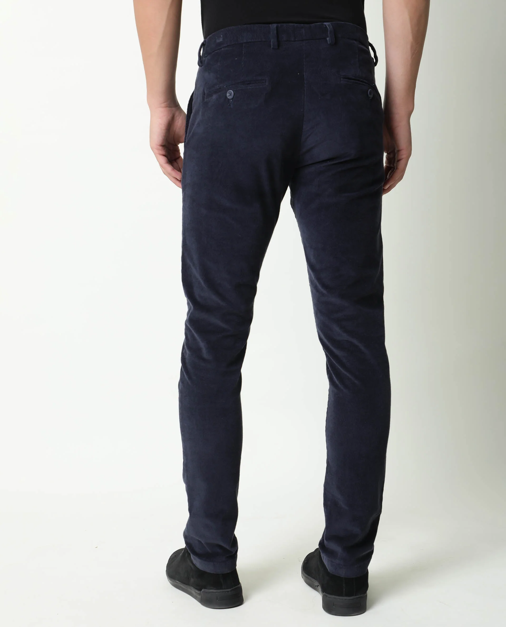 Rare Rabbit Men's Croc Navy Cotton Plain Slim Fit Trouser - Image 5