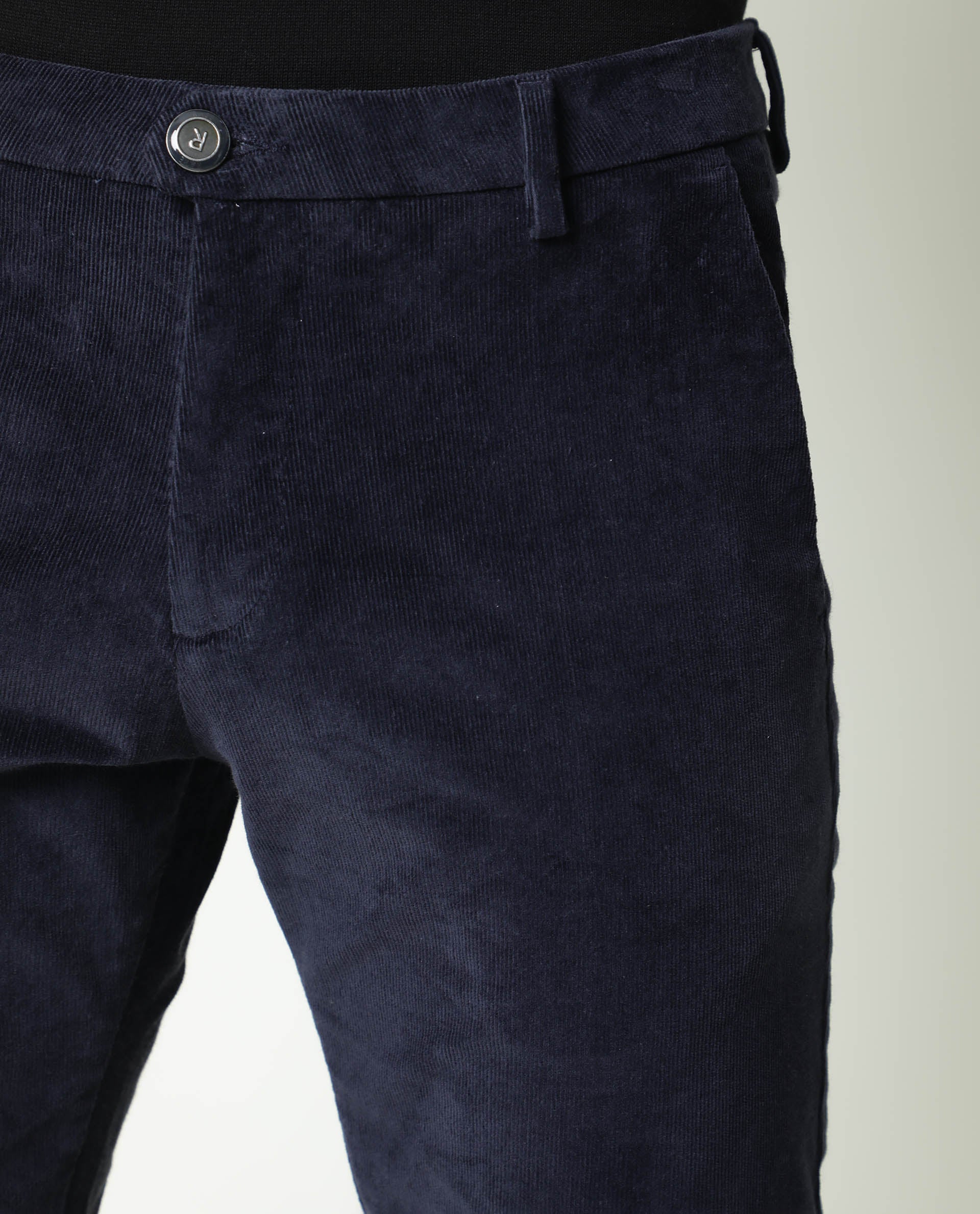 Rare Rabbit Men's Croc Navy Cotton Plain Slim Fit Trouser - Image 7