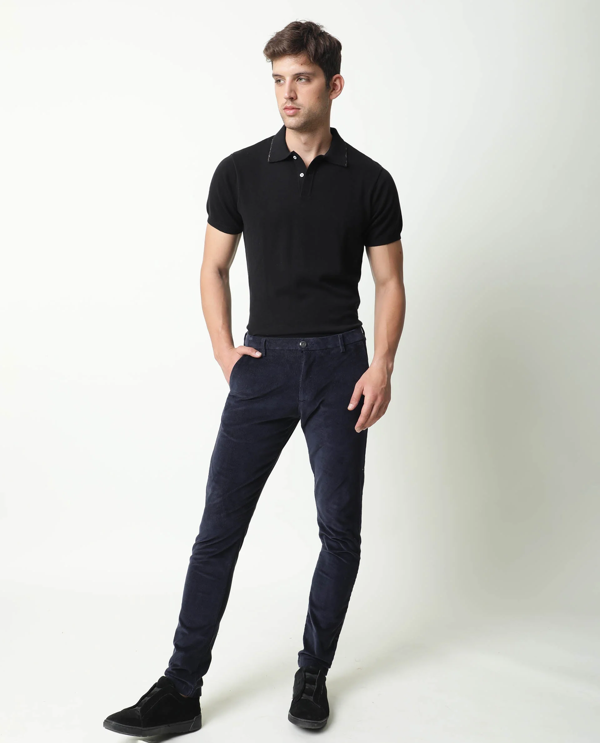 Rare Rabbit Men's Croc Navy Cotton Plain Slim Fit Trouser - Image 8