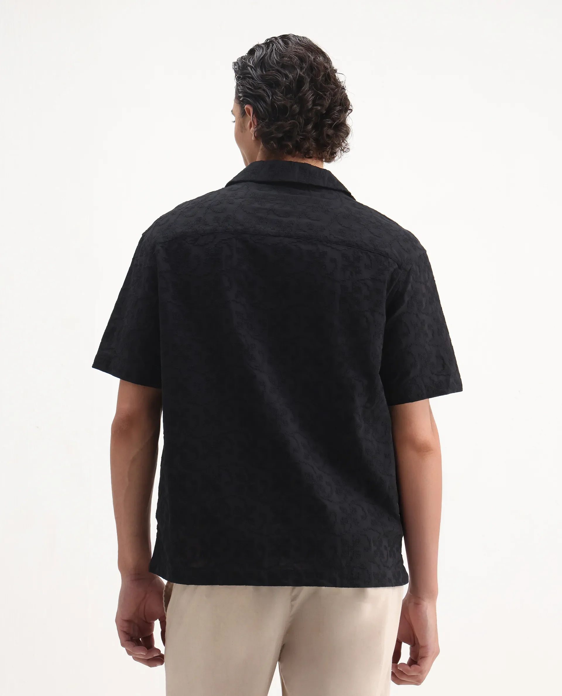 Rare Rabbit Men's Crof Black Cotton Embroidered Boxy Fit Half Sleeve Collared Shirt - Image 7