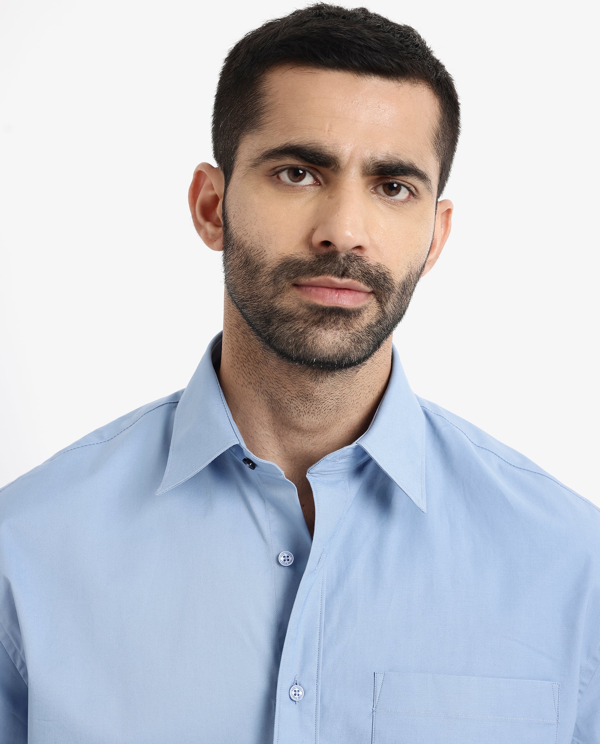 Rare Rabbit Men's Crofty Blue Cotton Plain Boxy Fit Full Sleeve Collared Shirt - Image 4