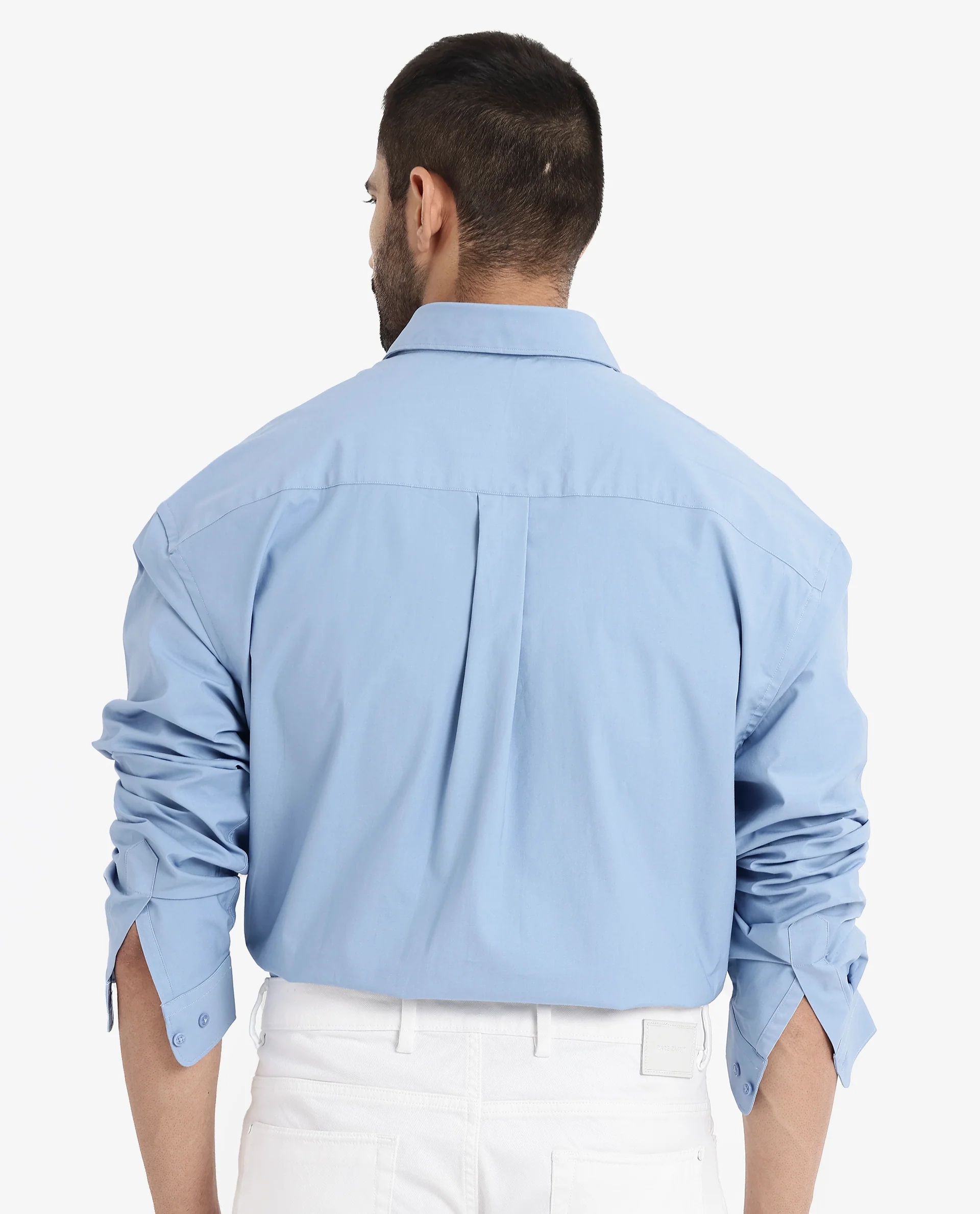 Rare Rabbit Men's Crofty Blue Cotton Plain Boxy Fit Full Sleeve Collared Shirt - Image 8