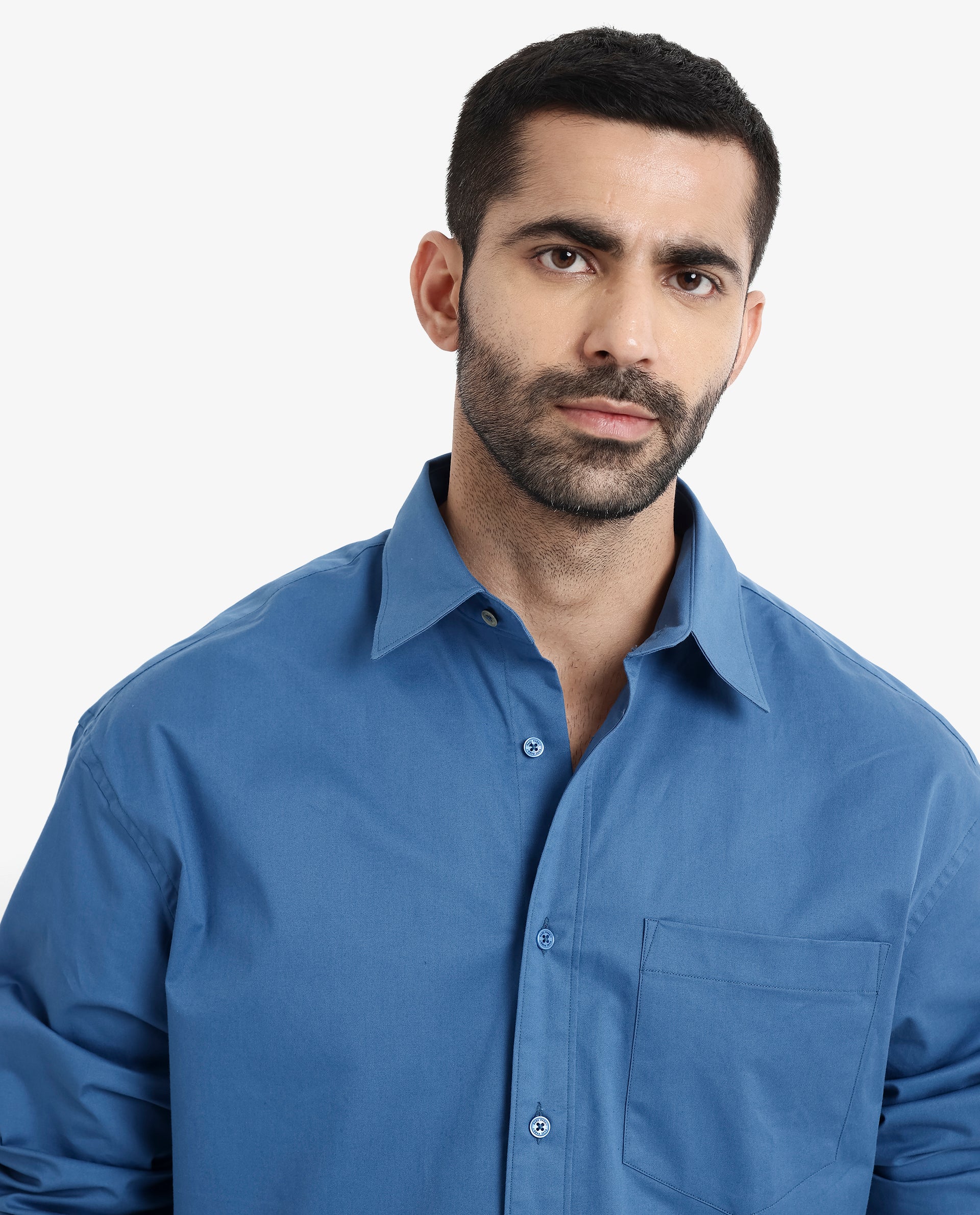 Rare Rabbit Men's Crofty Dark Blue Cotton Plain Boxy Fit Full Sleeve Collared Shirt - Image 5