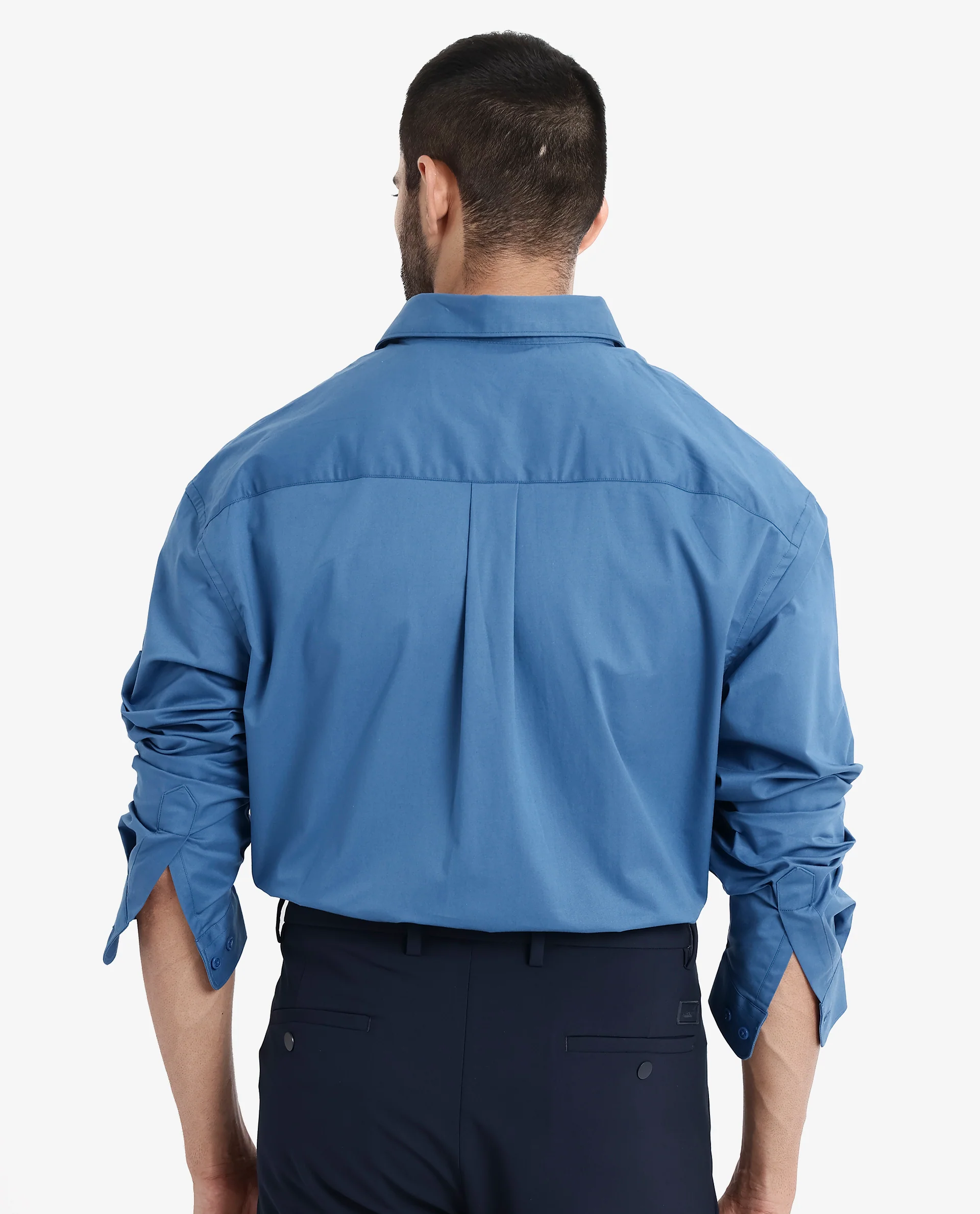 Rare Rabbit Men's Crofty Dark Blue Cotton Plain Boxy Fit Full Sleeve Collared Shirt - Image 7