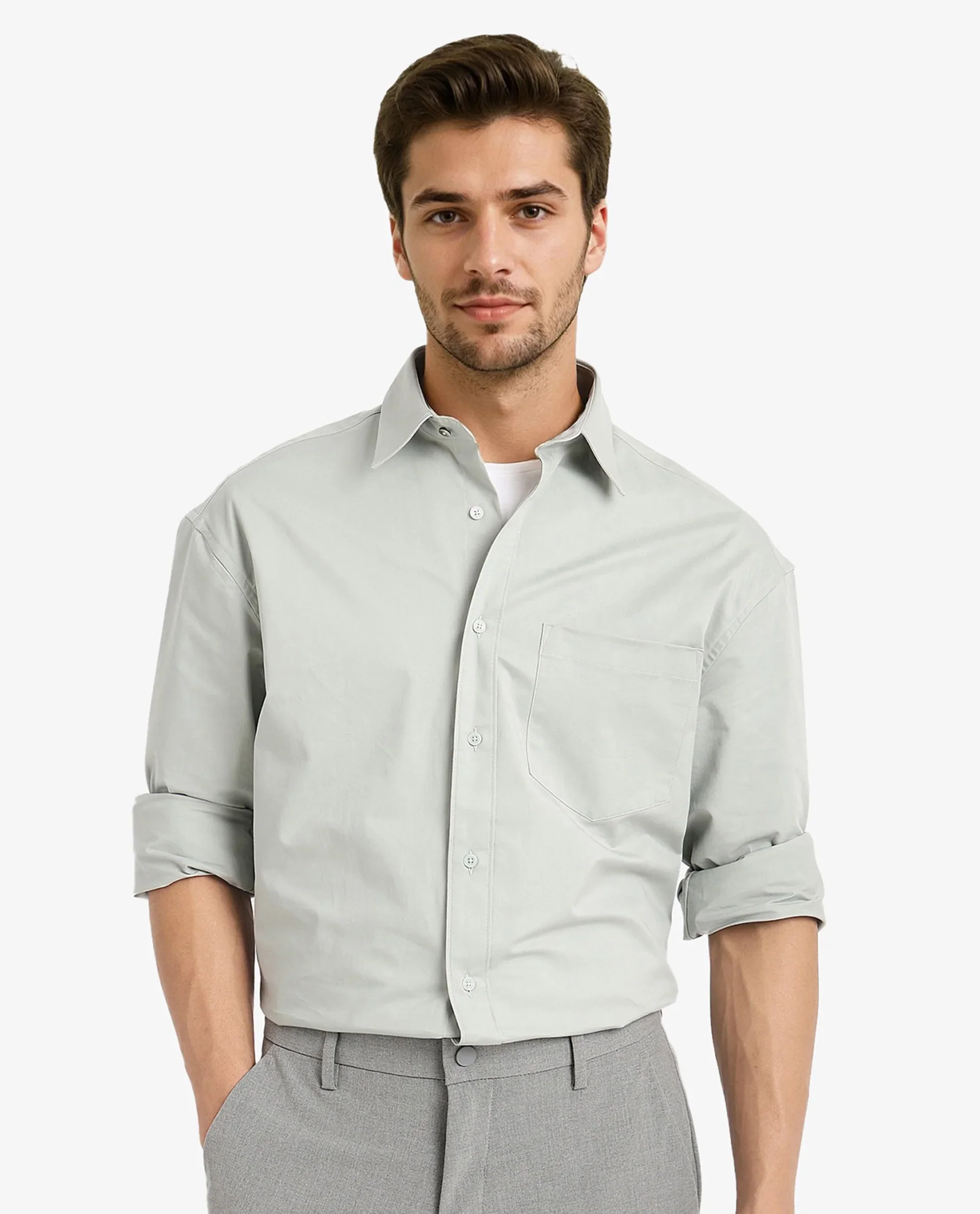 Rare Rabbit Men's Crofty Dusky Green Cotton Plain Boxy Fit Full Sleeve Collared Shirt - Image 3