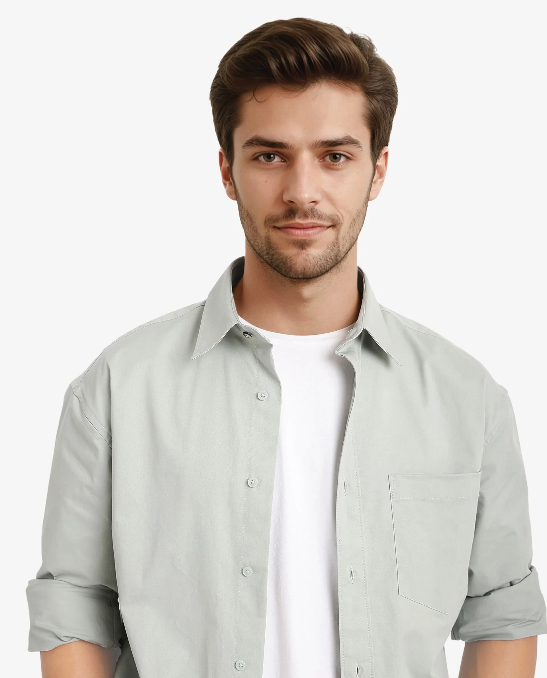 Rare Rabbit Men's Crofty Dusky Green Cotton Plain Boxy Fit Full Sleeve Collared Shirt - Image 4