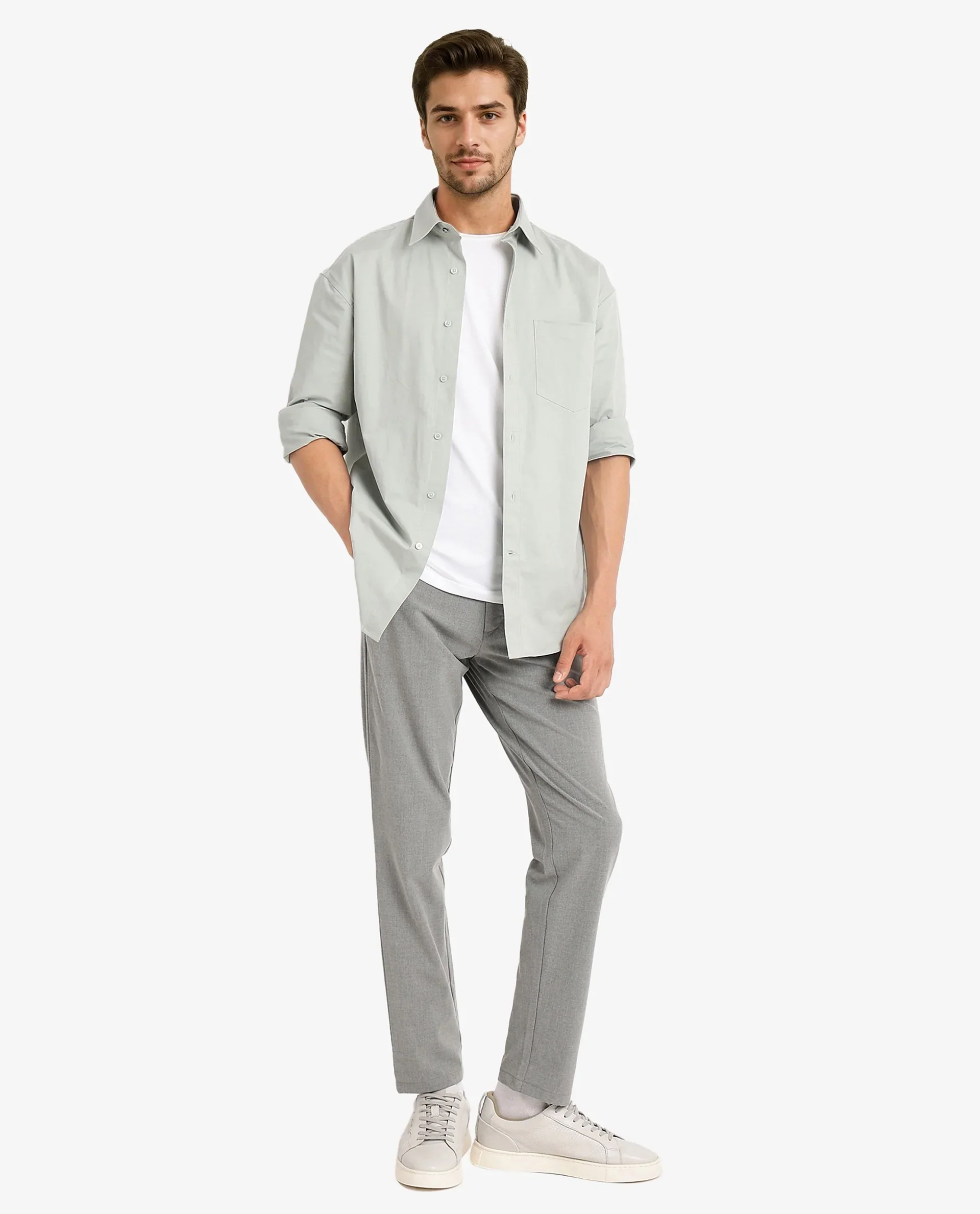 Rare Rabbit Men's Crofty Dusky Green Cotton Plain Boxy Fit Full Sleeve Collared Shirt - Image 5