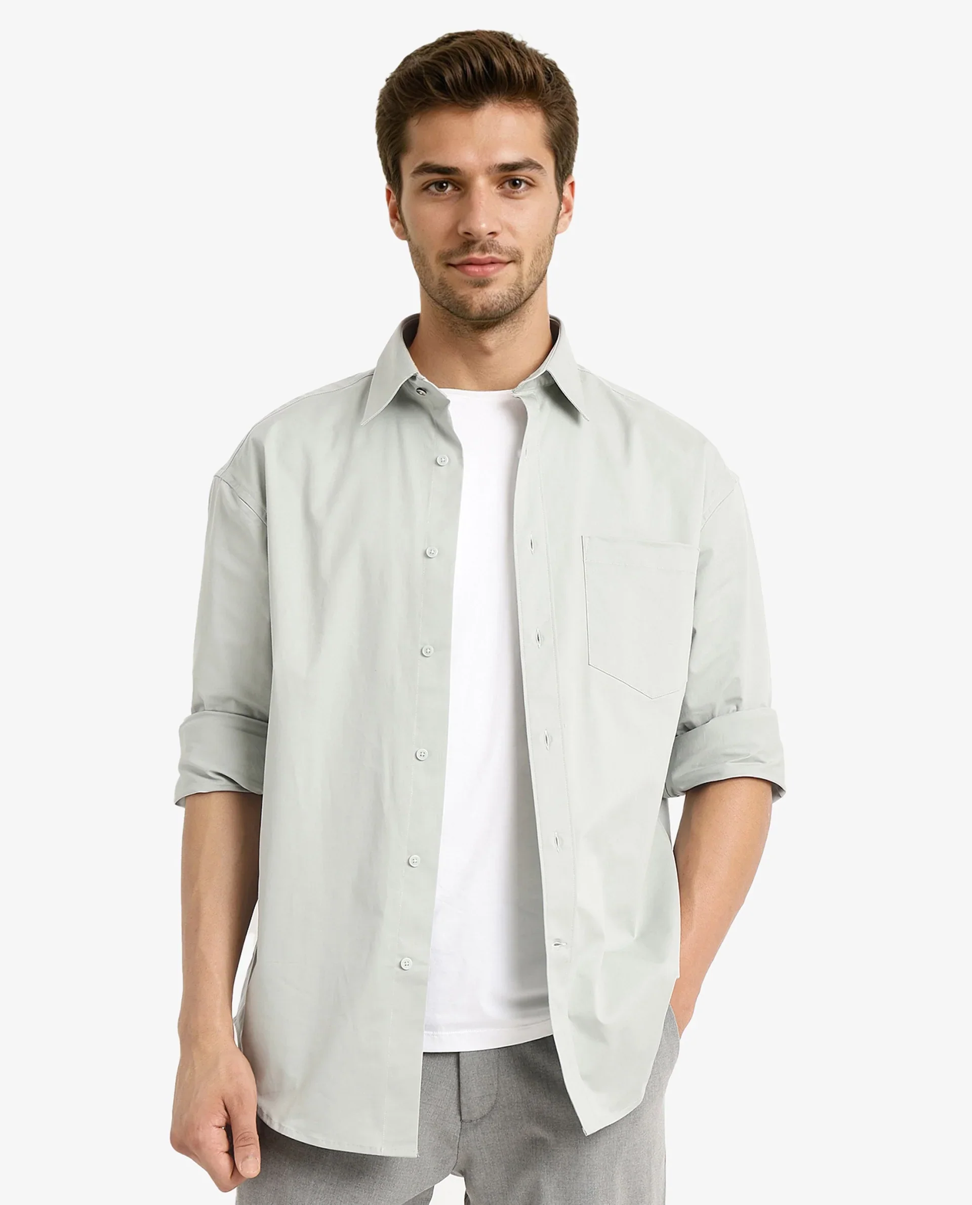 Rare Rabbit Men's Crofty Dusky Green Cotton Plain Boxy Fit Full Sleeve Collared Shirt - Image 6