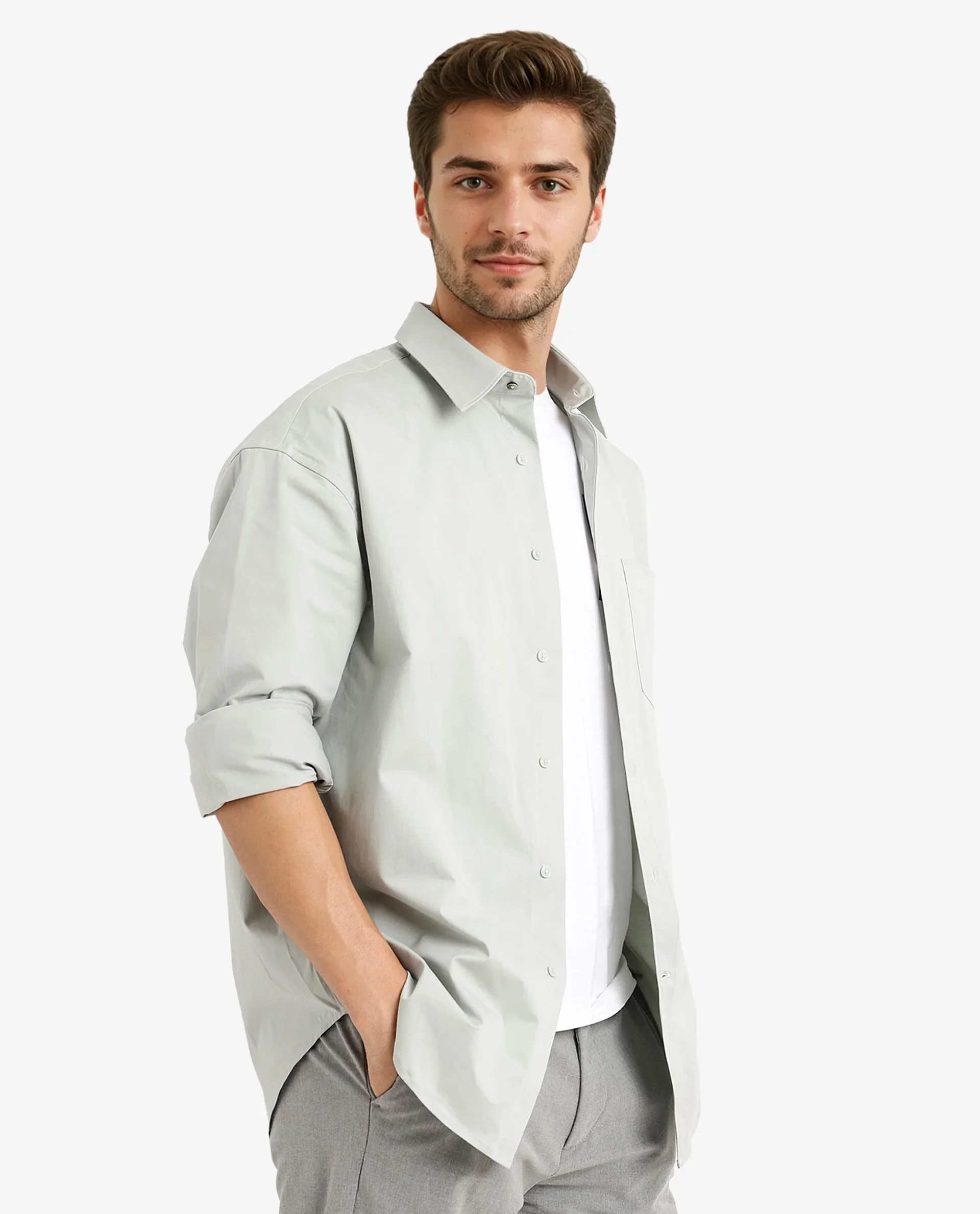 Rare Rabbit Men's Crofty Dusky Green Cotton Plain Boxy Fit Full Sleeve Collared Shirt - Image 7