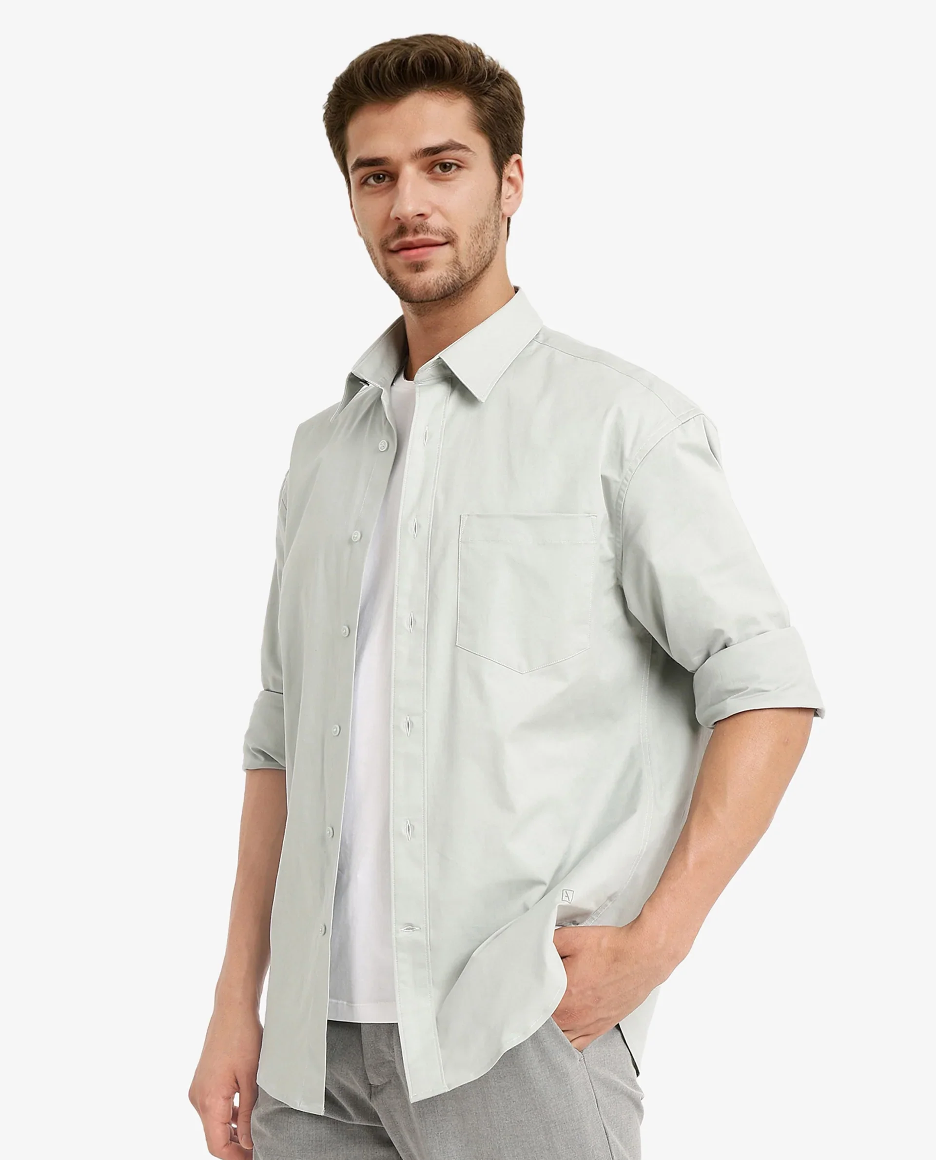 Rare Rabbit Men's Crofty Dusky Green Cotton Plain Boxy Fit Full Sleeve Collared Shirt - Image 8