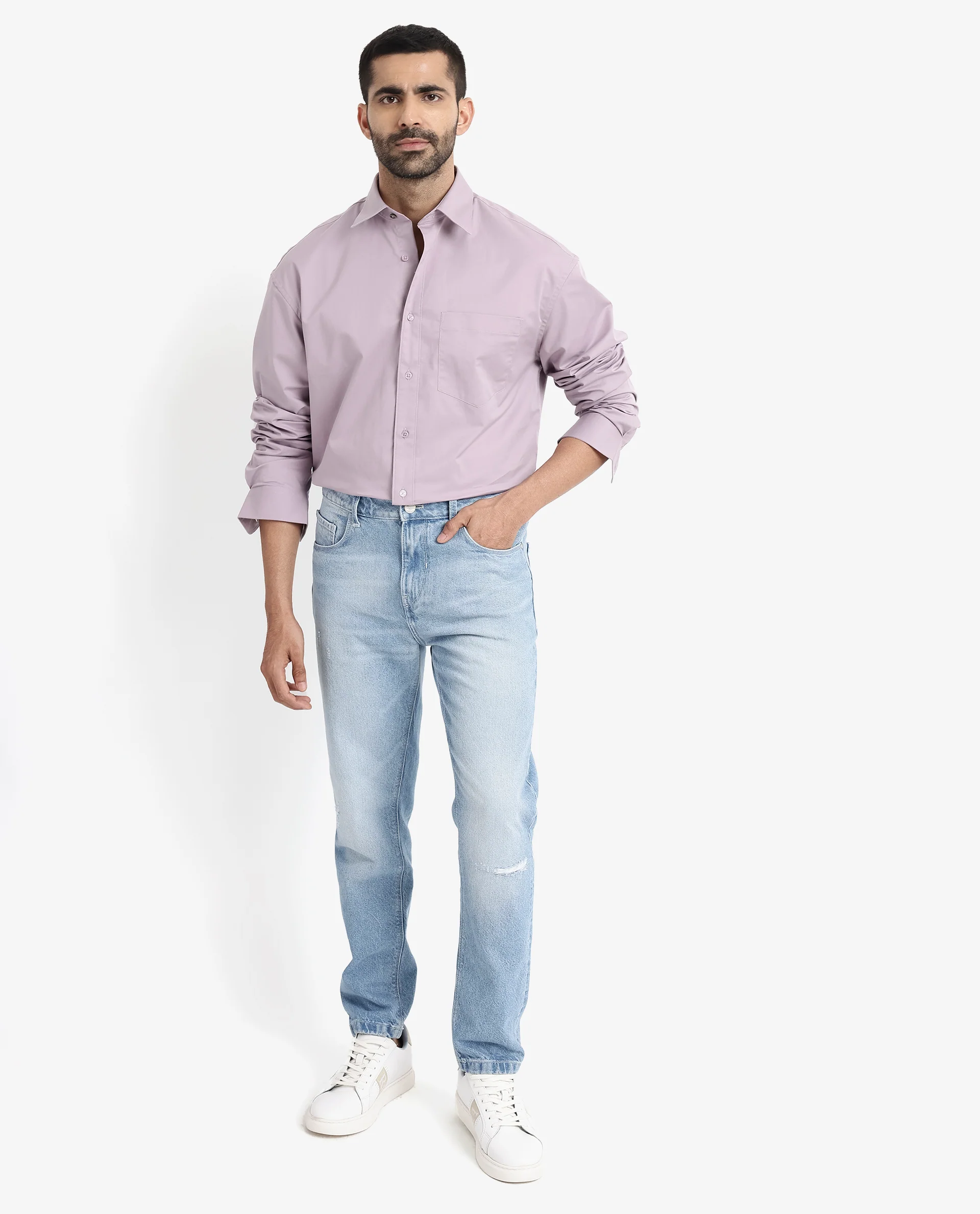 Rare Rabbit Men's Crofty Dusky Purple Cotton Plain Boxy Fit Full Sleeve Collared Shirt - Image 2