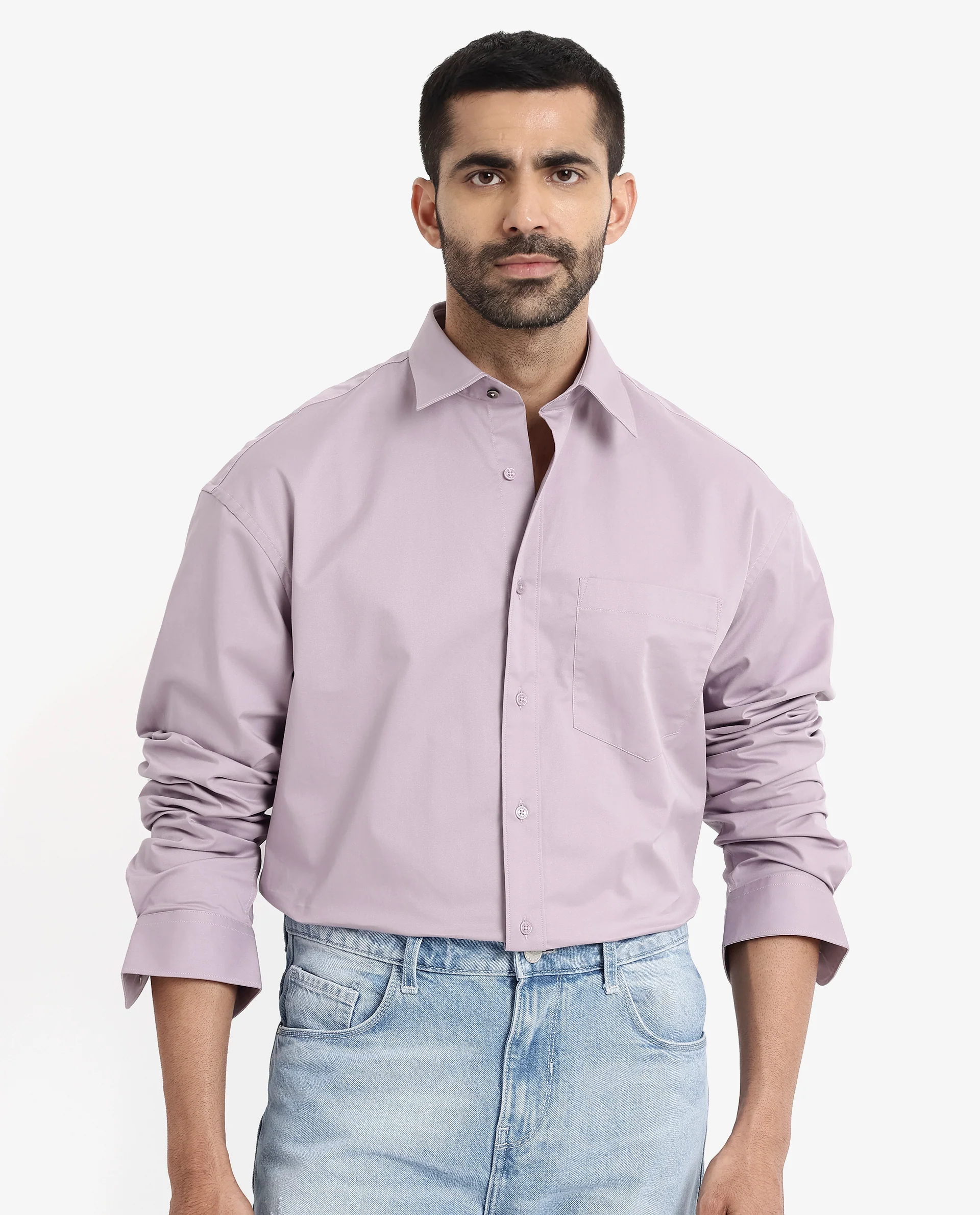 Rare Rabbit Men's Crofty Dusky Purple Cotton Plain Boxy Fit Full Sleeve Collared Shirt - Image 3