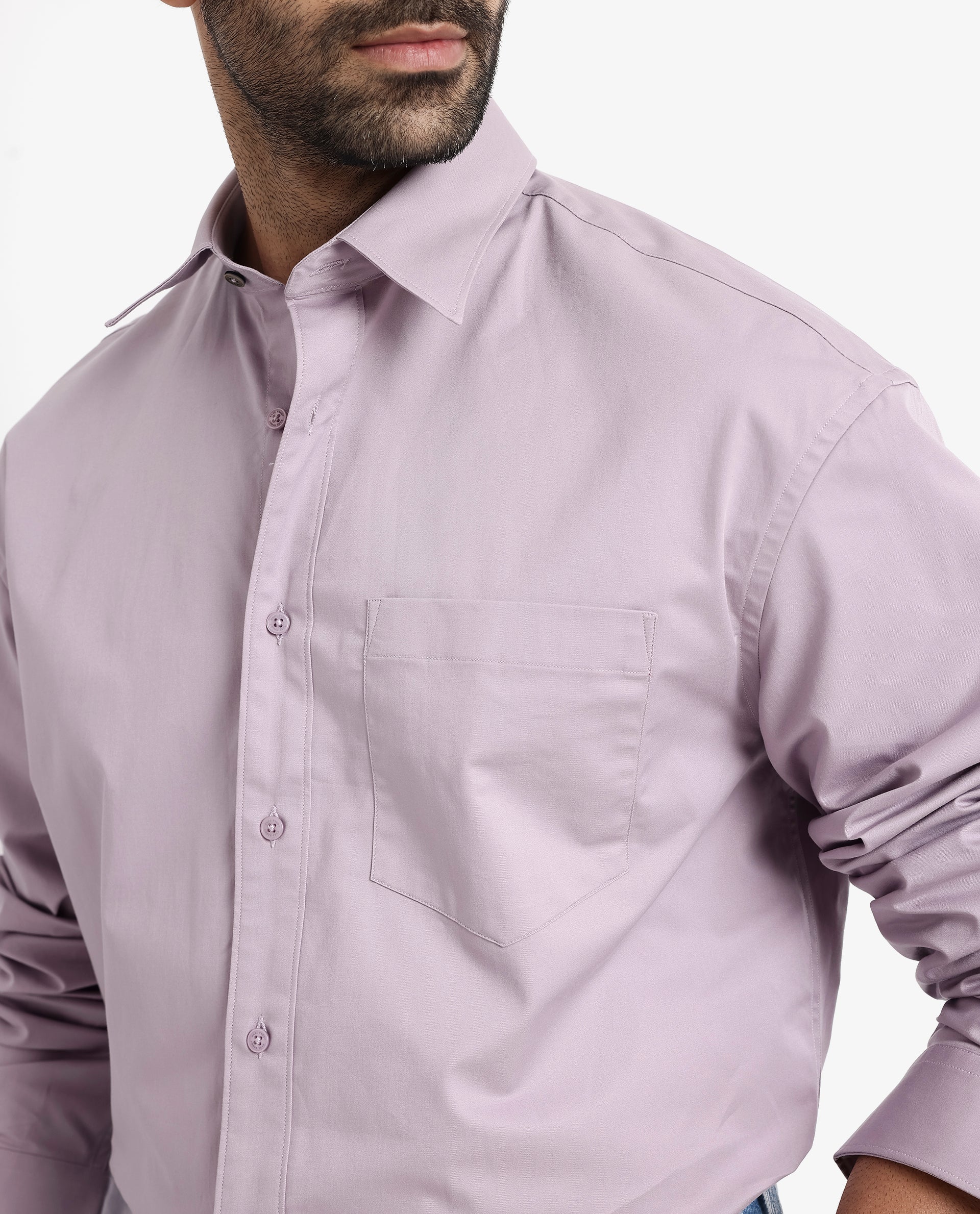 Rare Rabbit Men's Crofty Dusky Purple Cotton Plain Boxy Fit Full Sleeve Collared Shirt - Image 5