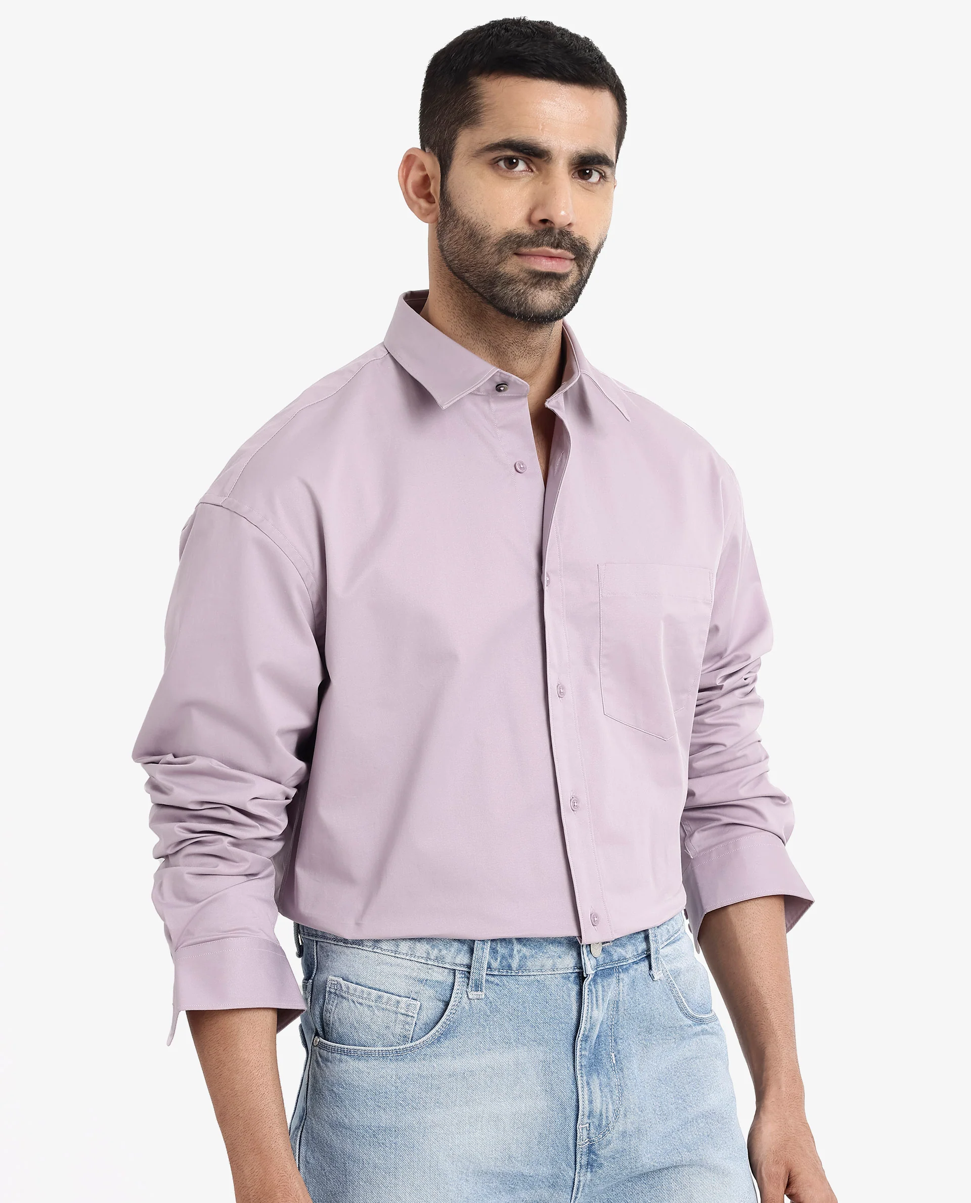 Rare Rabbit Men's Crofty Dusky Purple Cotton Plain Boxy Fit Full Sleeve Collared Shirt - Image 6