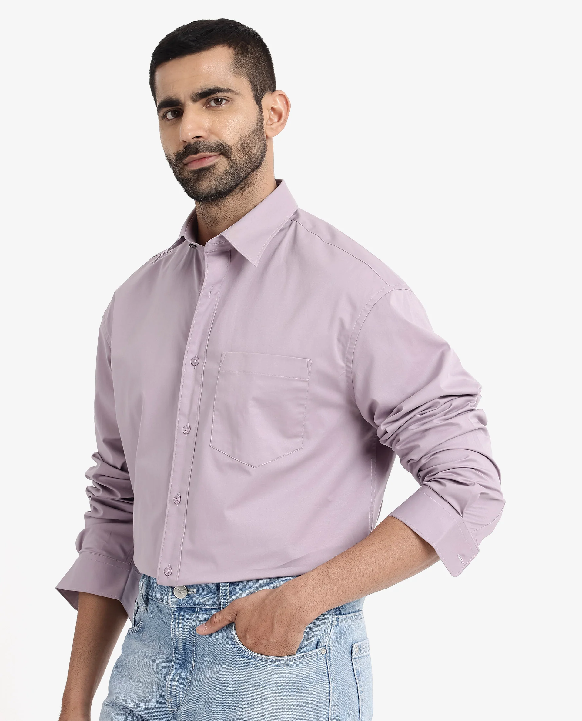 Rare Rabbit Men's Crofty Dusky Purple Cotton Plain Boxy Fit Full Sleeve Collared Shirt - Image 7