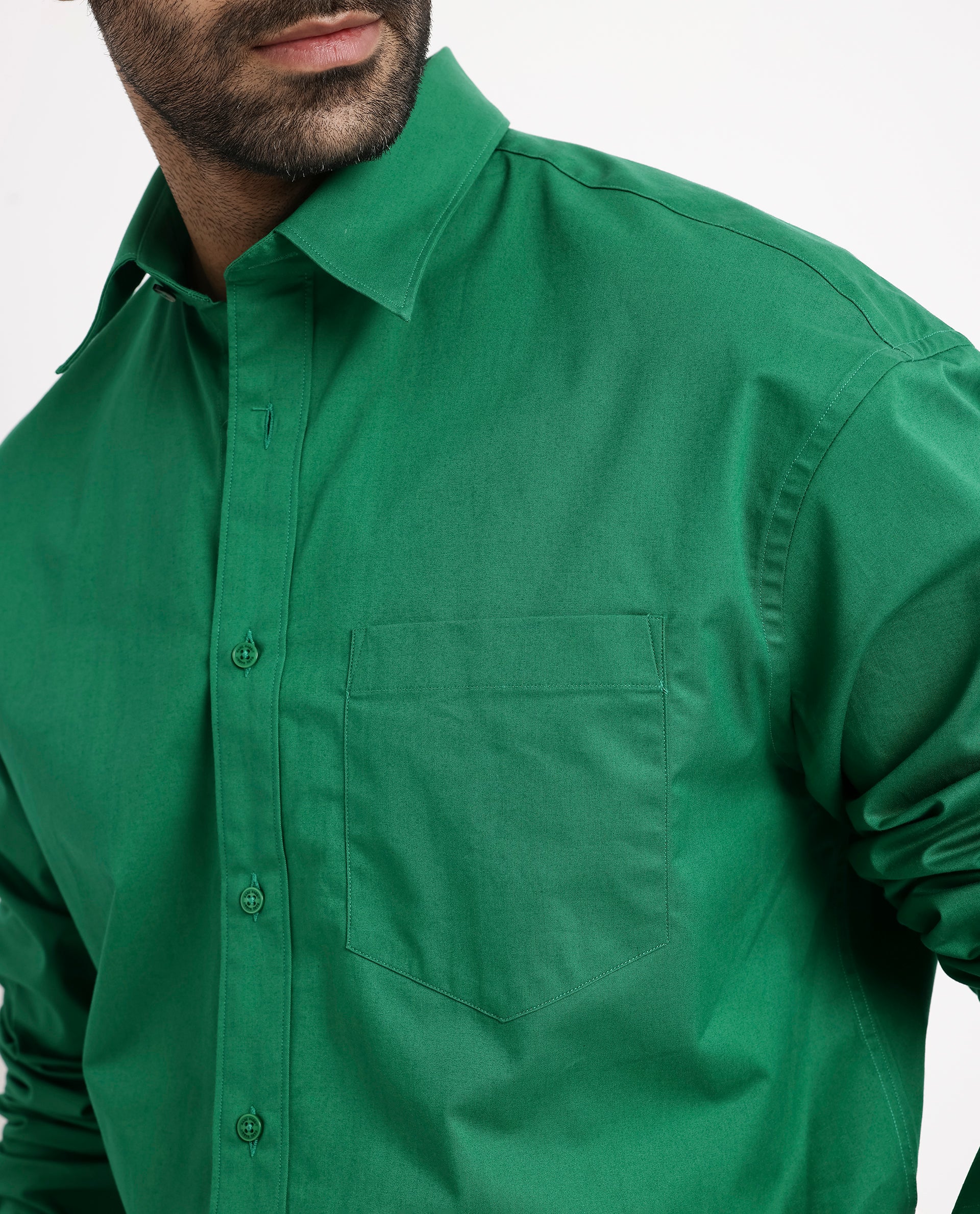 Rare Rabbit Men's Crofty Green Cotton Plain Boxy Fit Full Sleeve Collared Shirt - Image 4