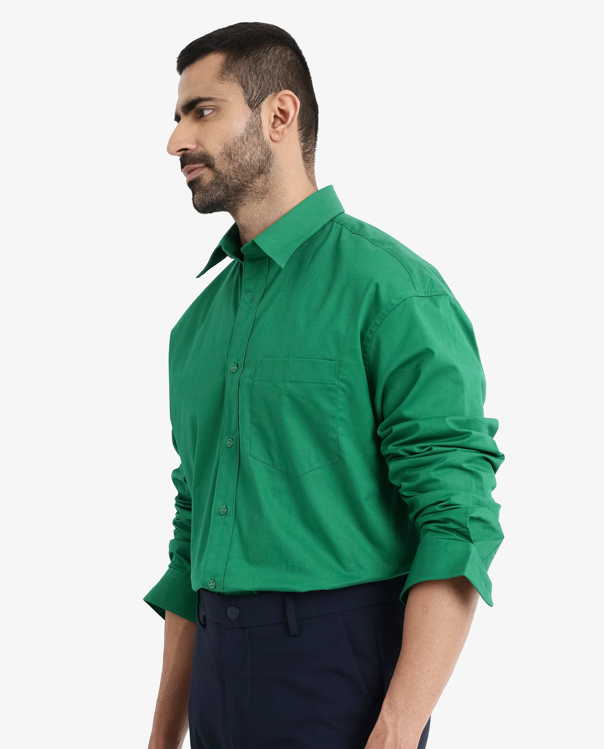 Rare Rabbit Men's Crofty Green Cotton Plain Boxy Fit Full Sleeve Collared Shirt - Image 6