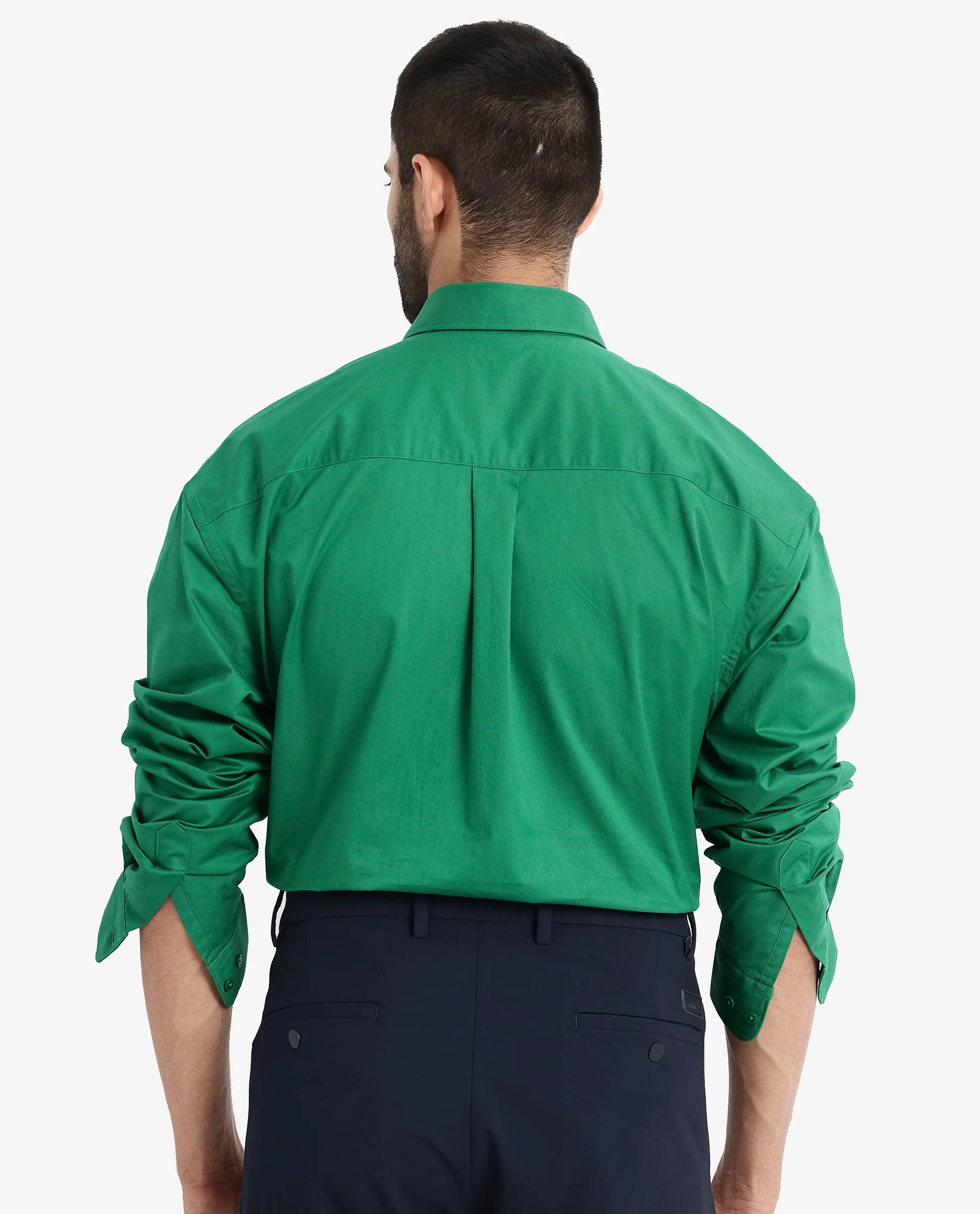 Rare Rabbit Men's Crofty Green Cotton Plain Boxy Fit Full Sleeve Collared Shirt - Image 7