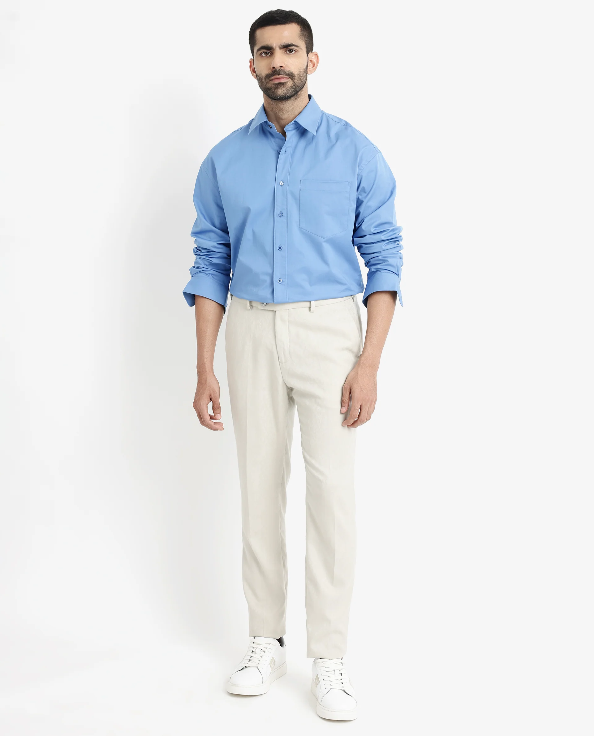 Rare Rabbit Men's Crofty Light Blue Cotton Plain Boxy Fit Full Sleeve Collared Shirt - Image 2