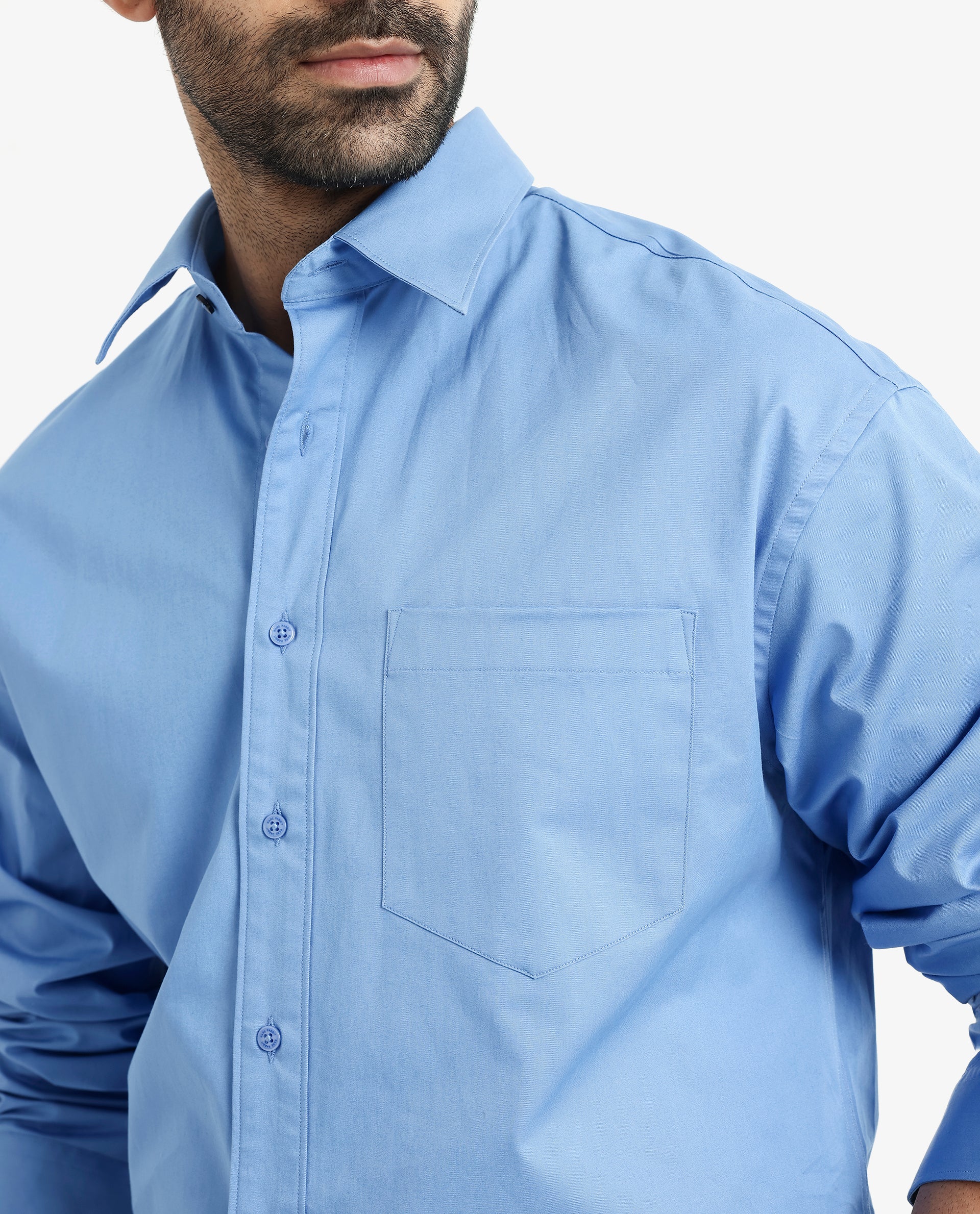 Rare Rabbit Men's Crofty Light Blue Cotton Plain Boxy Fit Full Sleeve Collared Shirt - Image 5