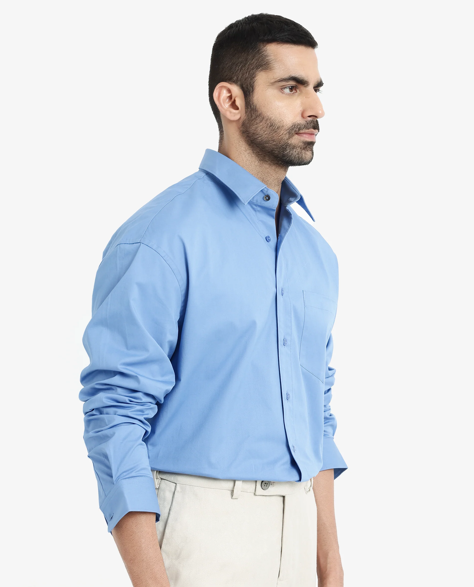 Rare Rabbit Men's Crofty Light Blue Cotton Plain Boxy Fit Full Sleeve Collared Shirt - Image 6