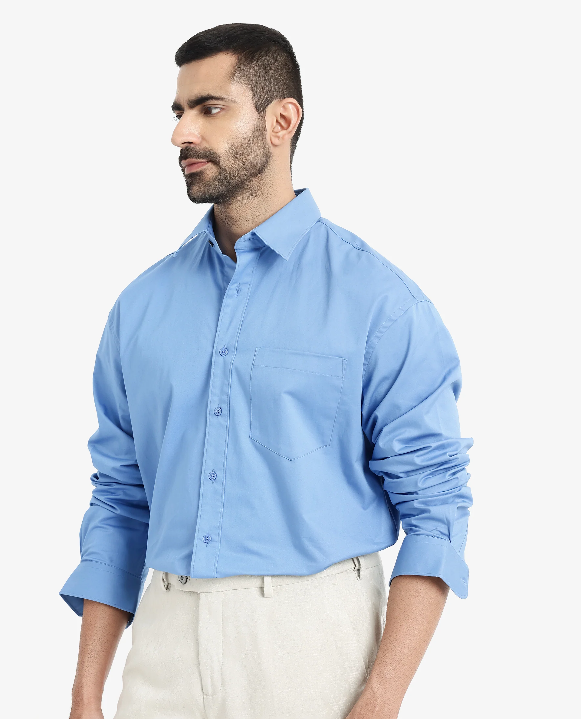 Rare Rabbit Men's Crofty Light Blue Cotton Plain Boxy Fit Full Sleeve Collared Shirt - Image 7
