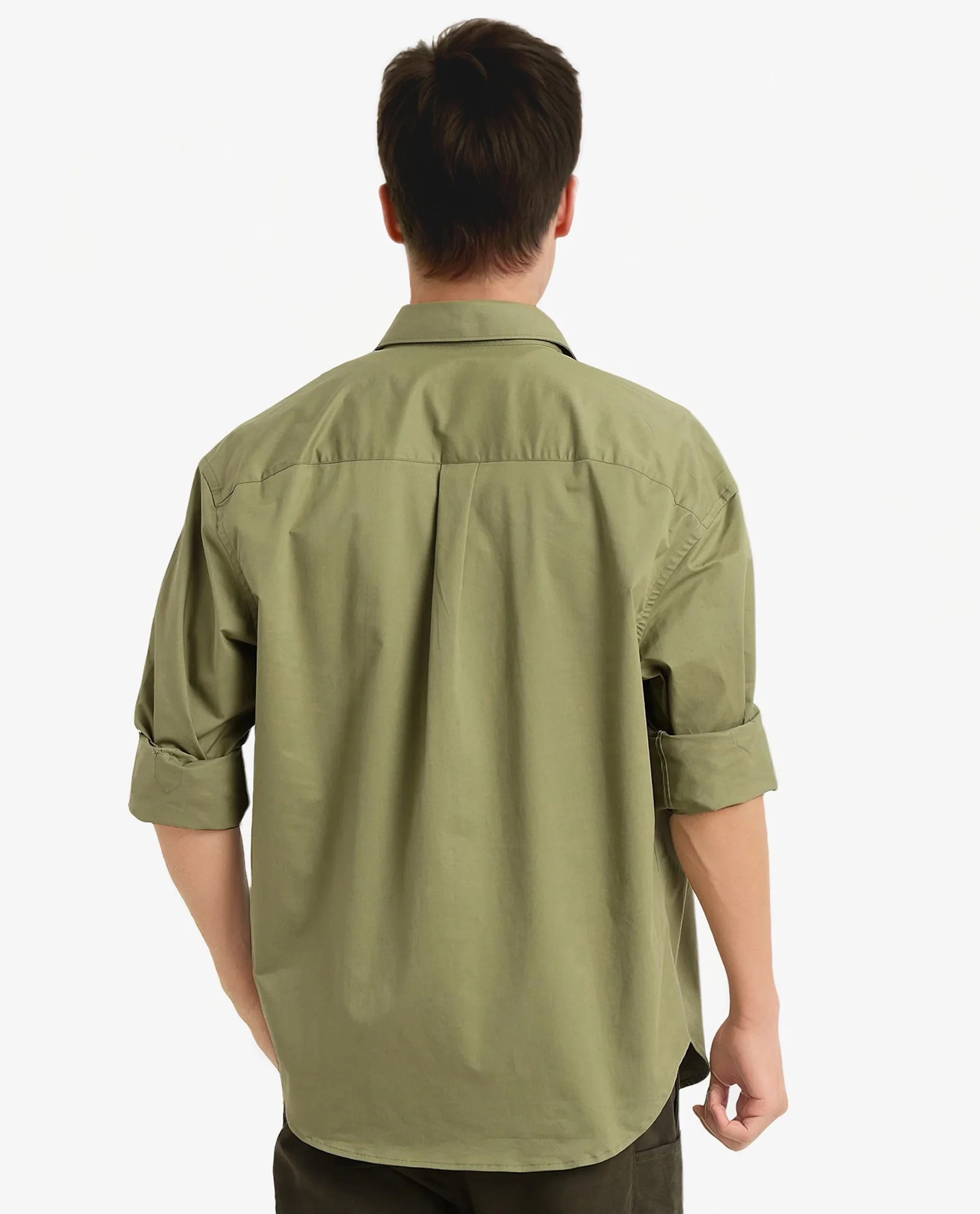 Rare Rabbit Men's Crofty Olive Cotton Plain Boxy Fit Full Sleeve Collared Shirt - Image 4