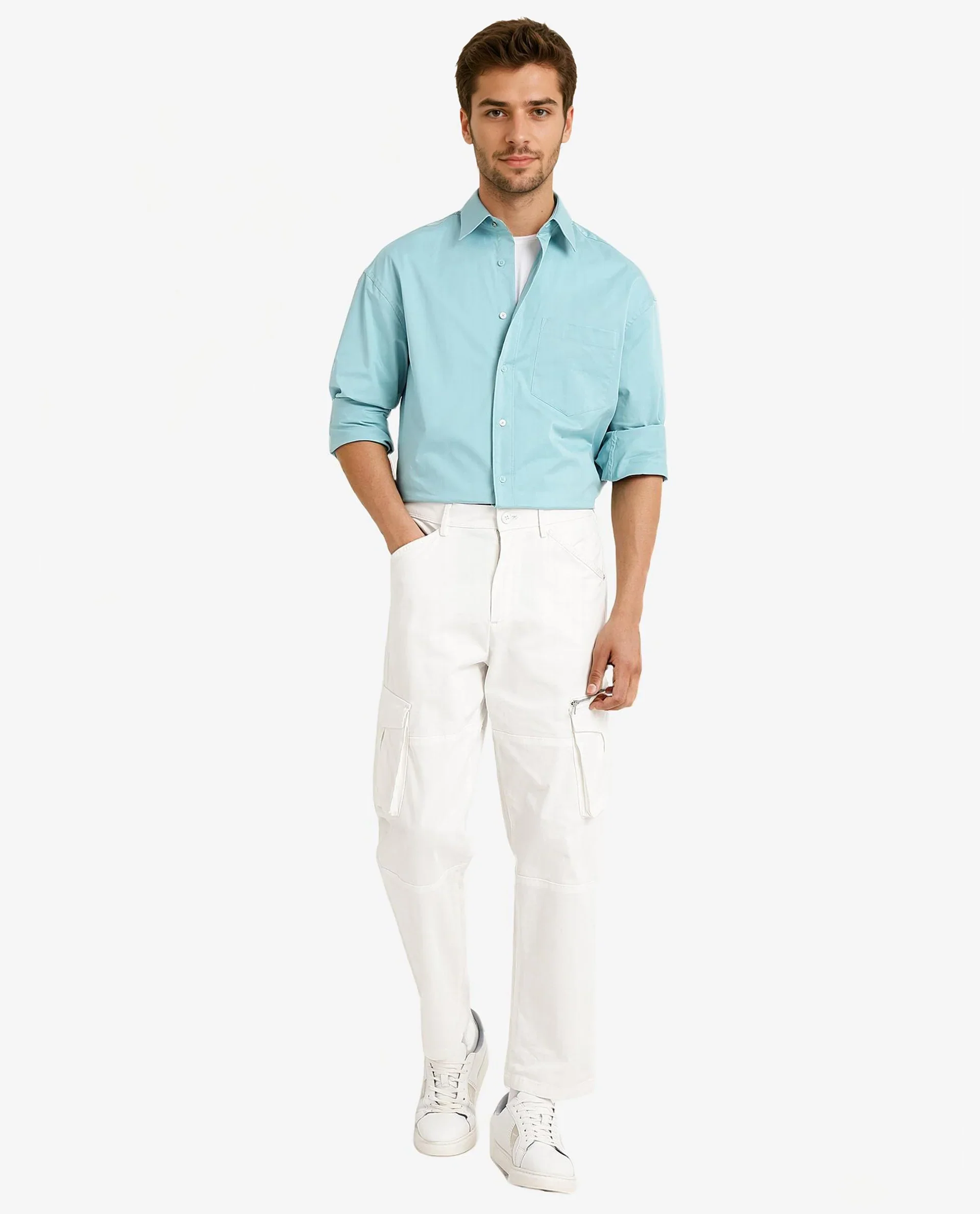 Rare Rabbit Men's Crofty Pastel Blue Cotton Plain Boxy Fit Full Sleeve Collared Shirt - Image 2