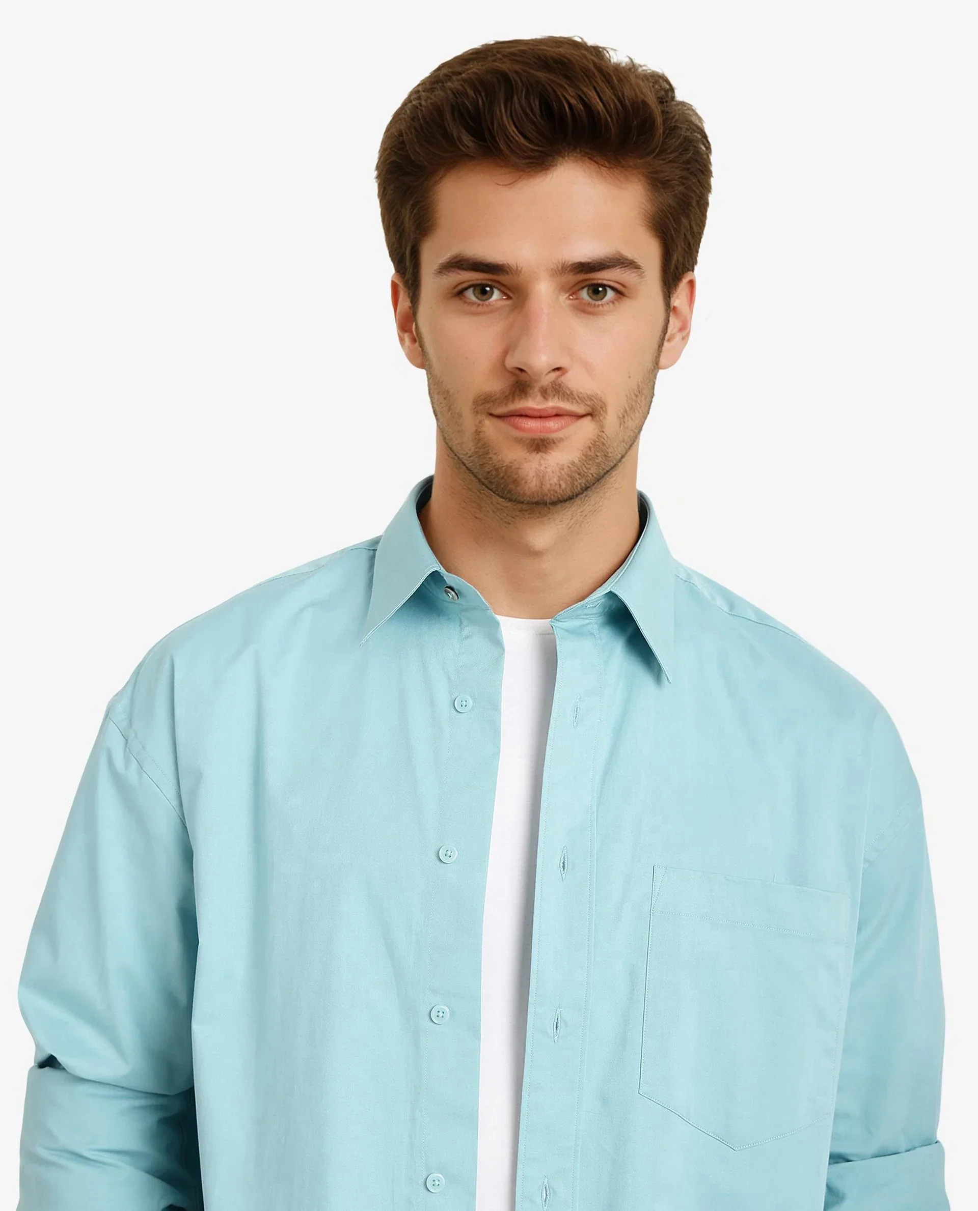 Rare Rabbit Men's Crofty Pastel Blue Cotton Plain Boxy Fit Full Sleeve Collared Shirt - Image 3