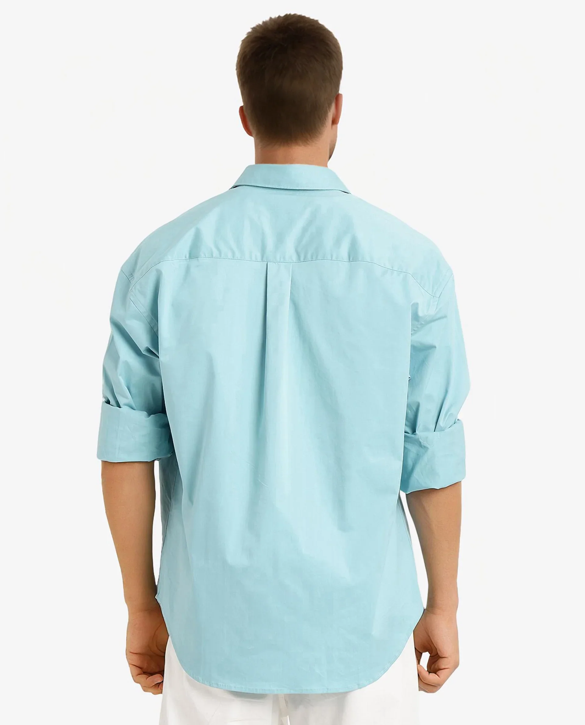 Rare Rabbit Men's Crofty Pastel Blue Cotton Plain Boxy Fit Full Sleeve Collared Shirt - Image 4