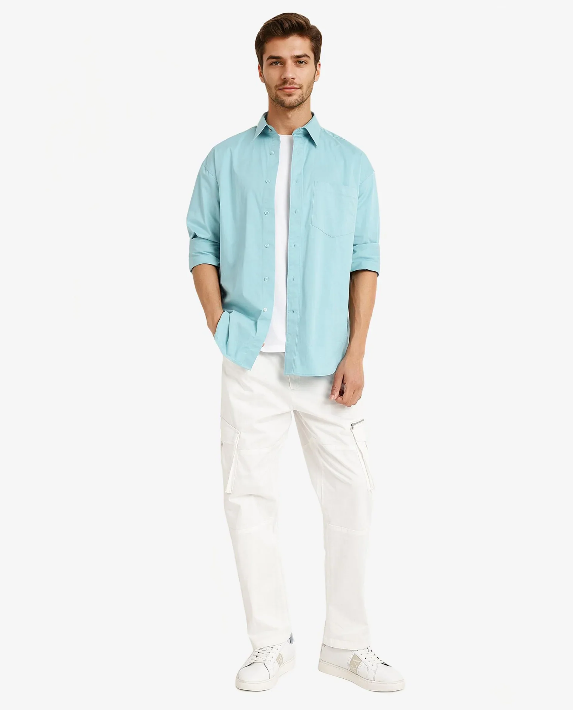 Rare Rabbit Men's Crofty Pastel Blue Cotton Plain Boxy Fit Full Sleeve Collared Shirt - Image 7