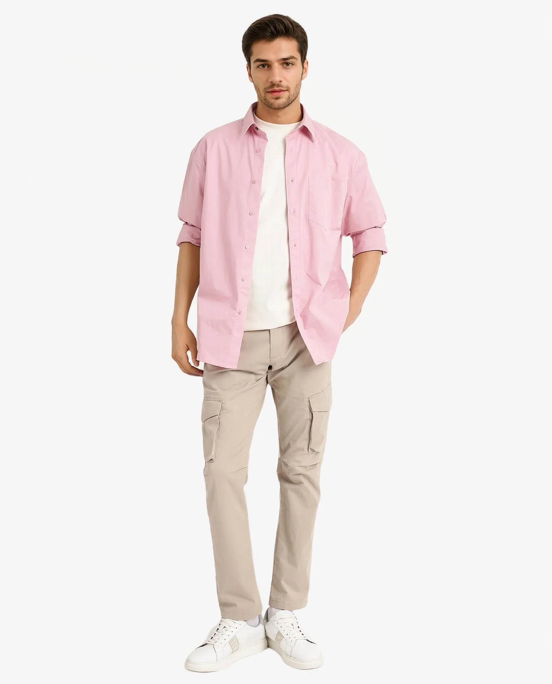 Rare Rabbit Men's Crofty Pastel Pink Cotton Plain Boxy Fit Full Sleeve Collared Shirt - Image 2