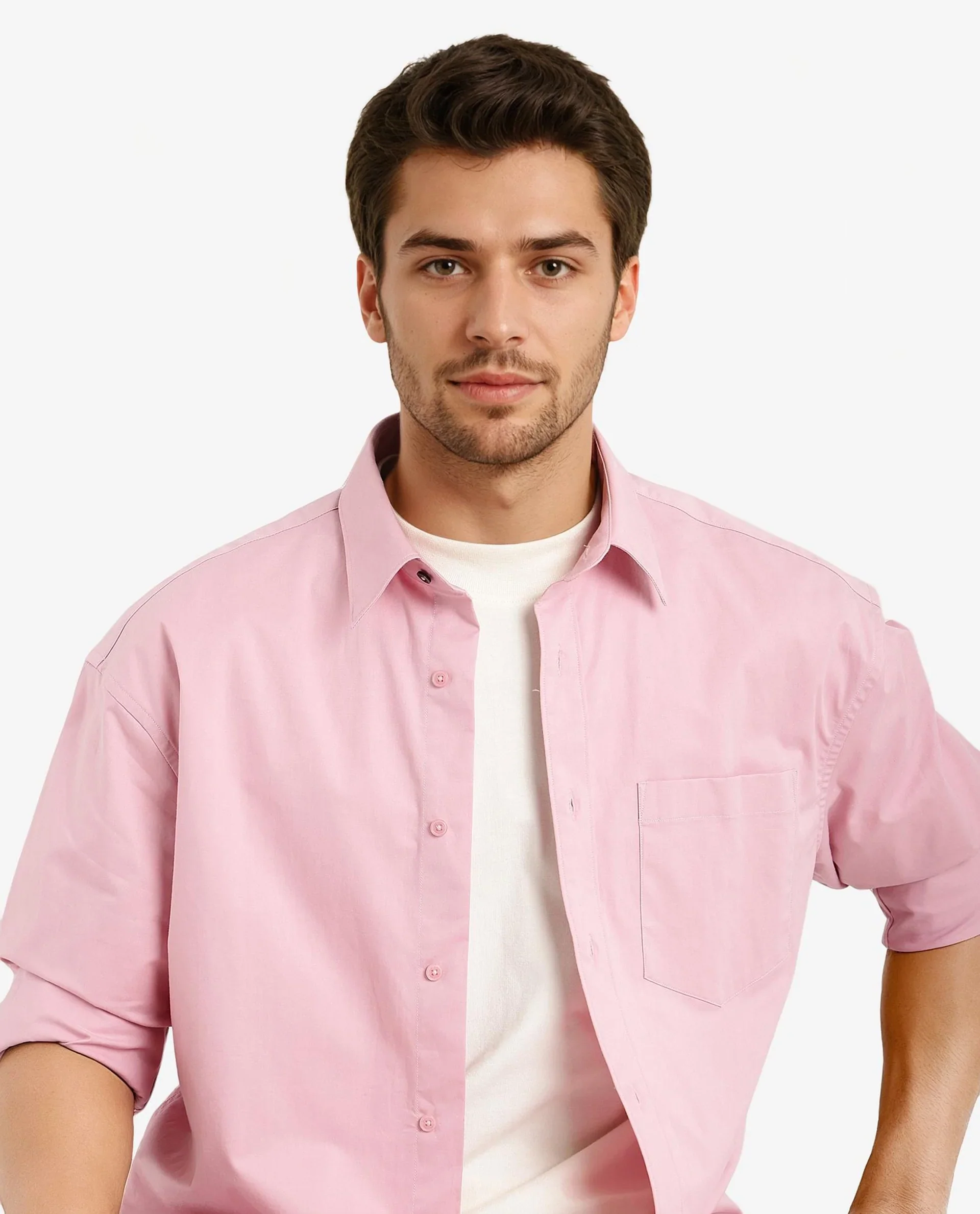 Rare Rabbit Men's Crofty Pastel Pink Cotton Plain Boxy Fit Full Sleeve Collared Shirt - Image 3