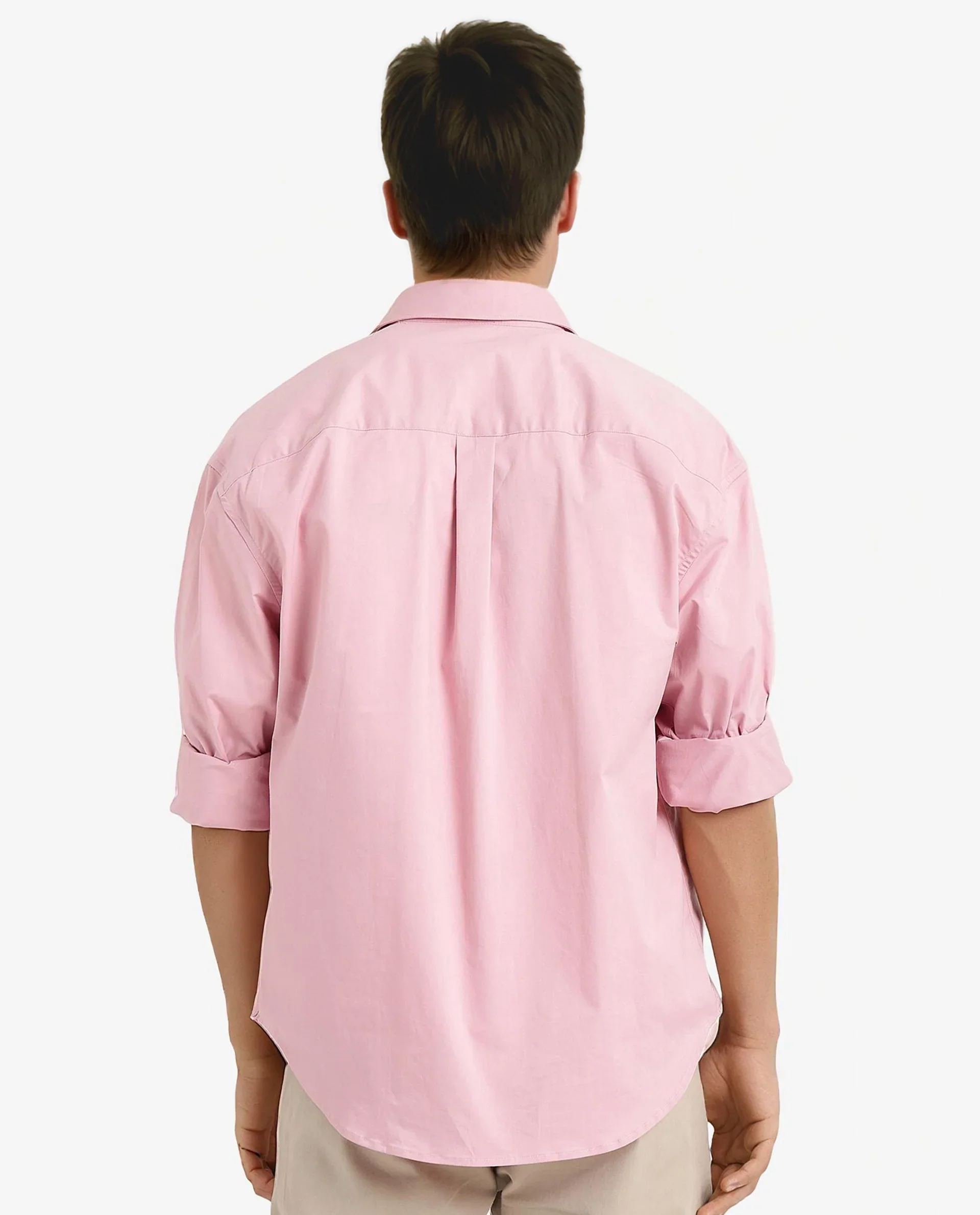 Rare Rabbit Men's Crofty Pastel Pink Cotton Plain Boxy Fit Full Sleeve Collared Shirt - Image 4