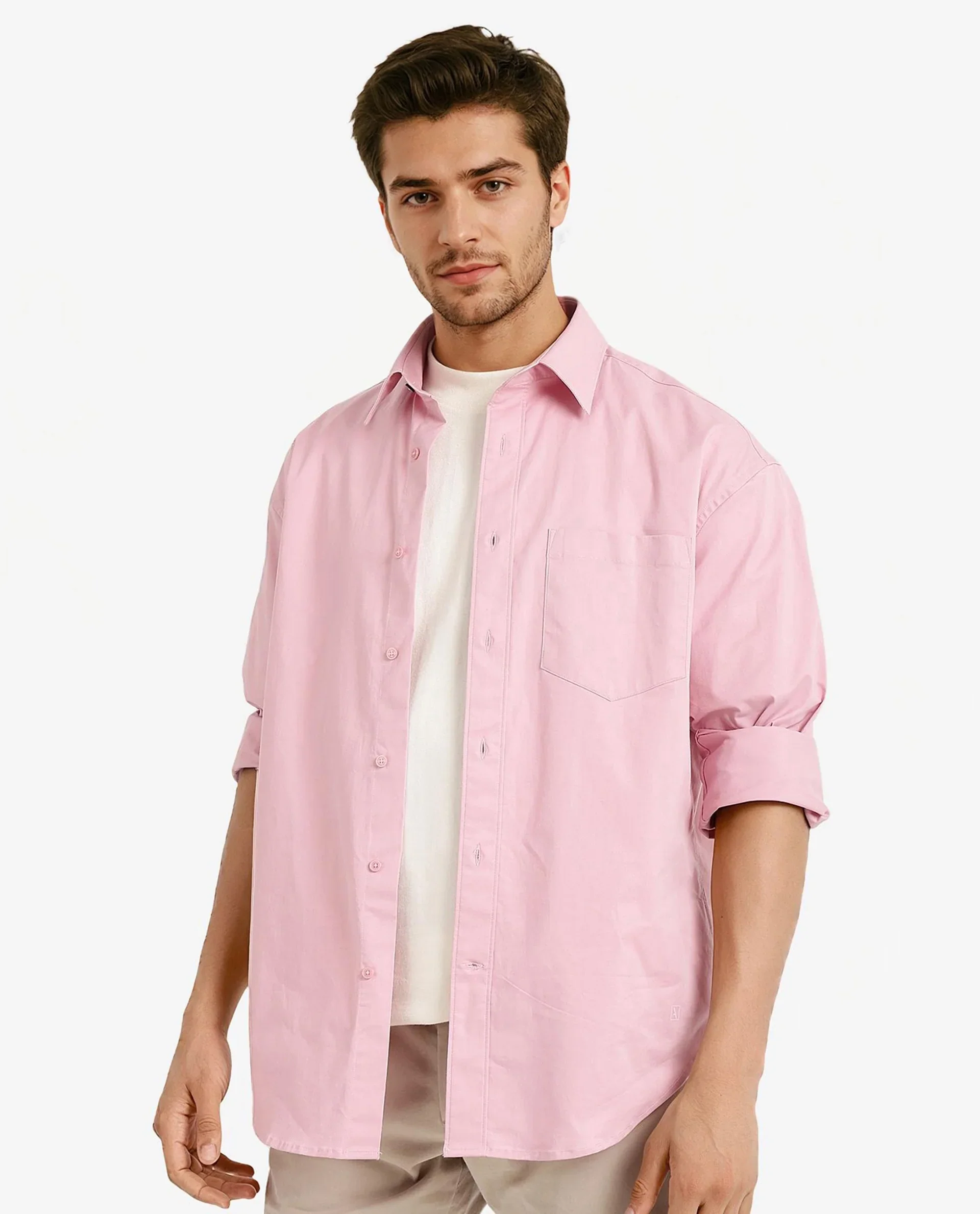 Rare Rabbit Men's Crofty Pastel Pink Cotton Plain Boxy Fit Full Sleeve Collared Shirt - Image 6