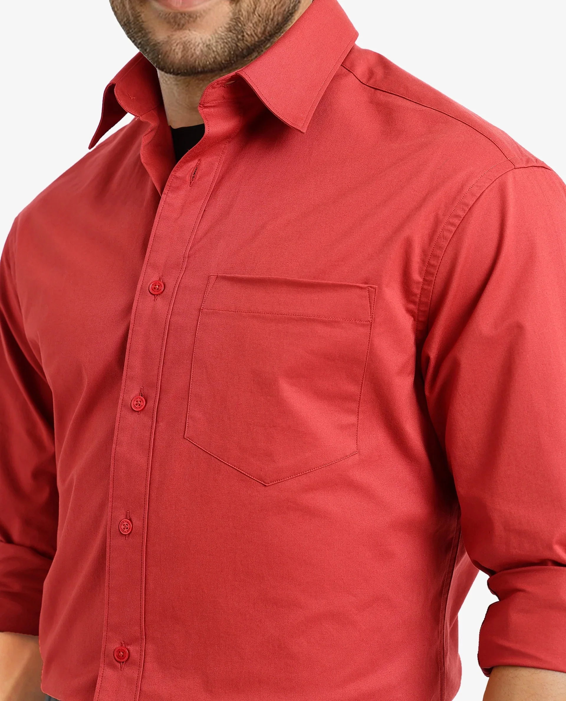 Rare Rabbit Men's Crofty Red Cotton Plain Boxy Fit Full Sleeve Collared Shirt - Image 3