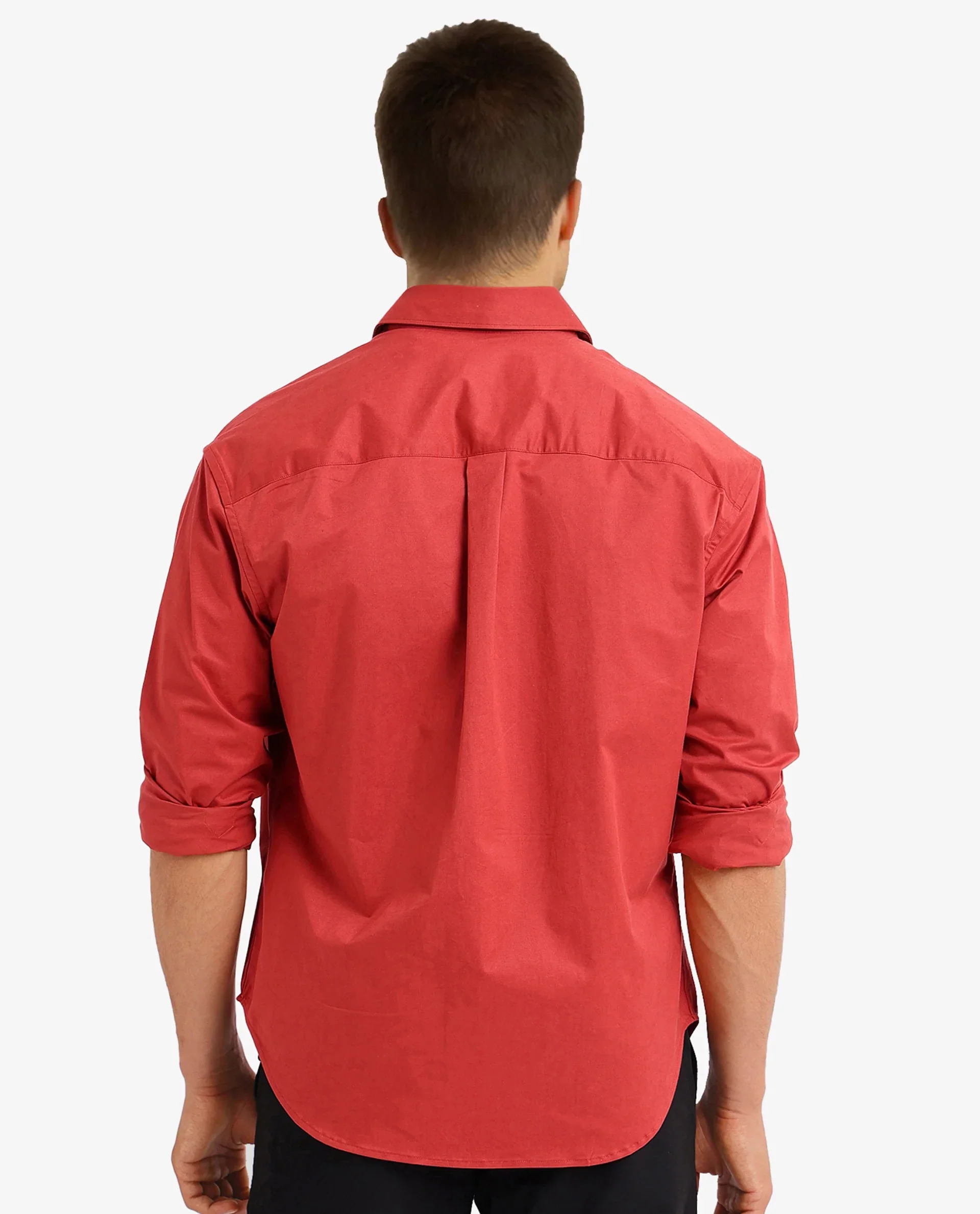 Rare Rabbit Men's Crofty Red Cotton Plain Boxy Fit Full Sleeve Collared Shirt - Image 4